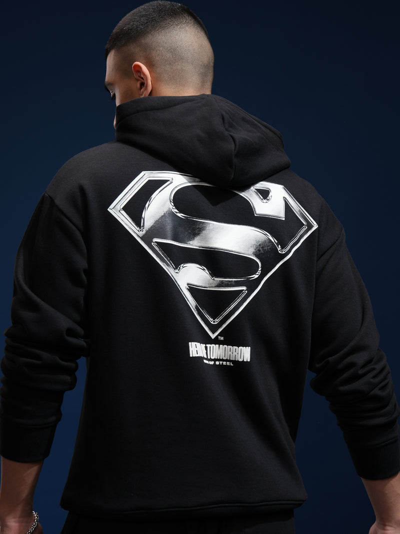DC By Highlander Men Black Superman Hooded Pullover Sweatshirt - Black - Image 1