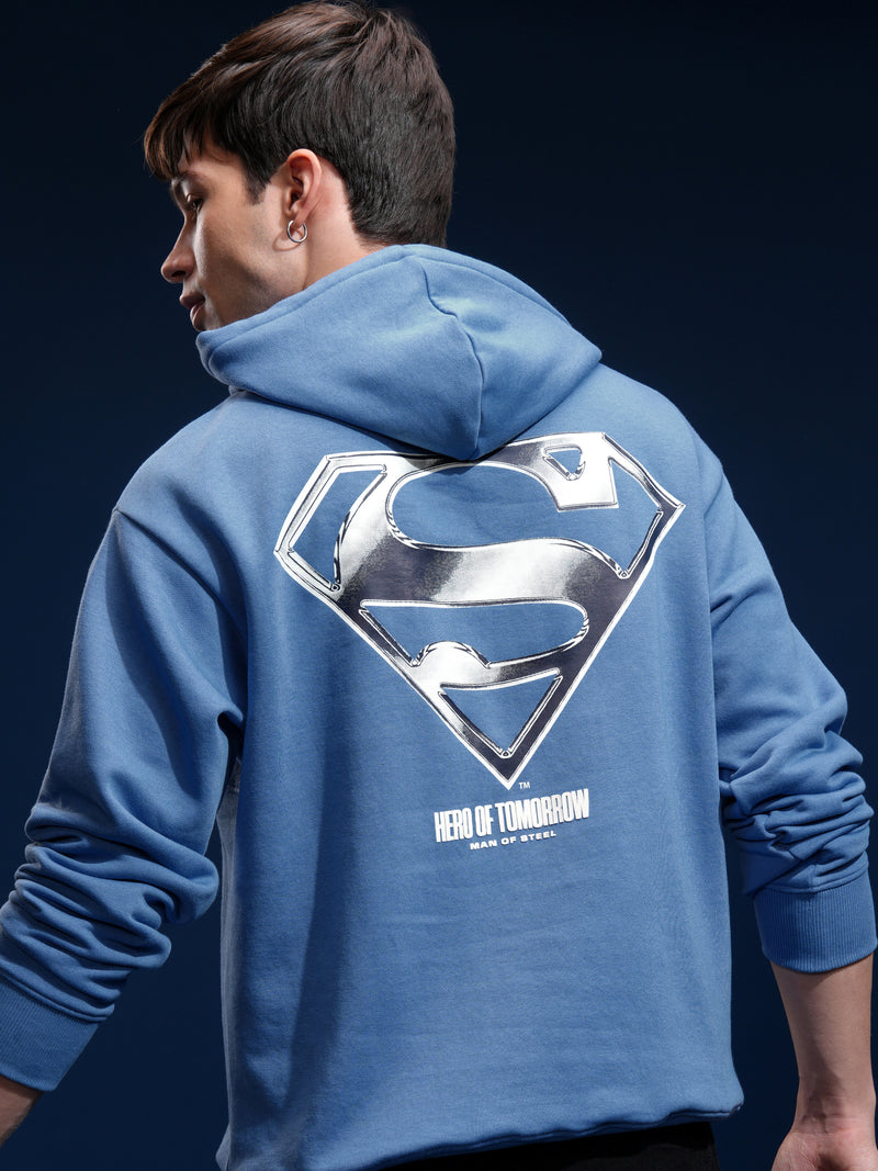 DC By Highlander Men Blue Superman Hooded Pullover Sweatshirt - Blue - Image 1