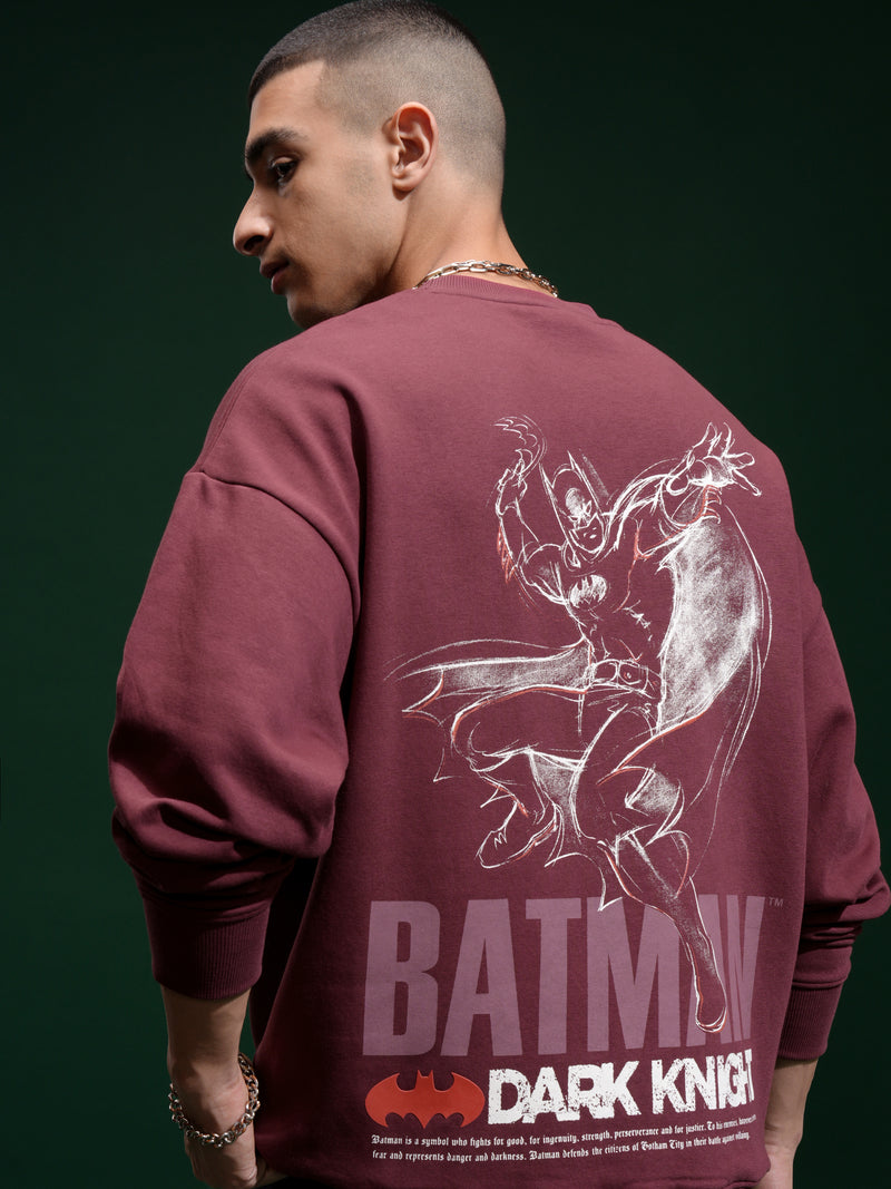 DC By Highlander Men Maroon Batman Round Neck Pullover Sweatshirt - Maroon - Image 1