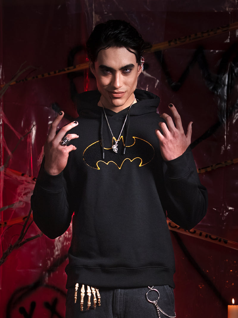 DC By Highlander Men Black Batman Hooded Pullover Sweatshirt - Black - Image 1