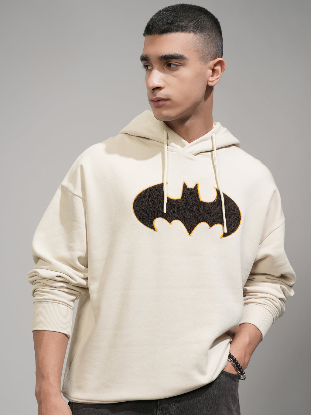 DC By Highlander Men Beige Batman Hooded Pullover Sweatshirt - Beige - Image 3