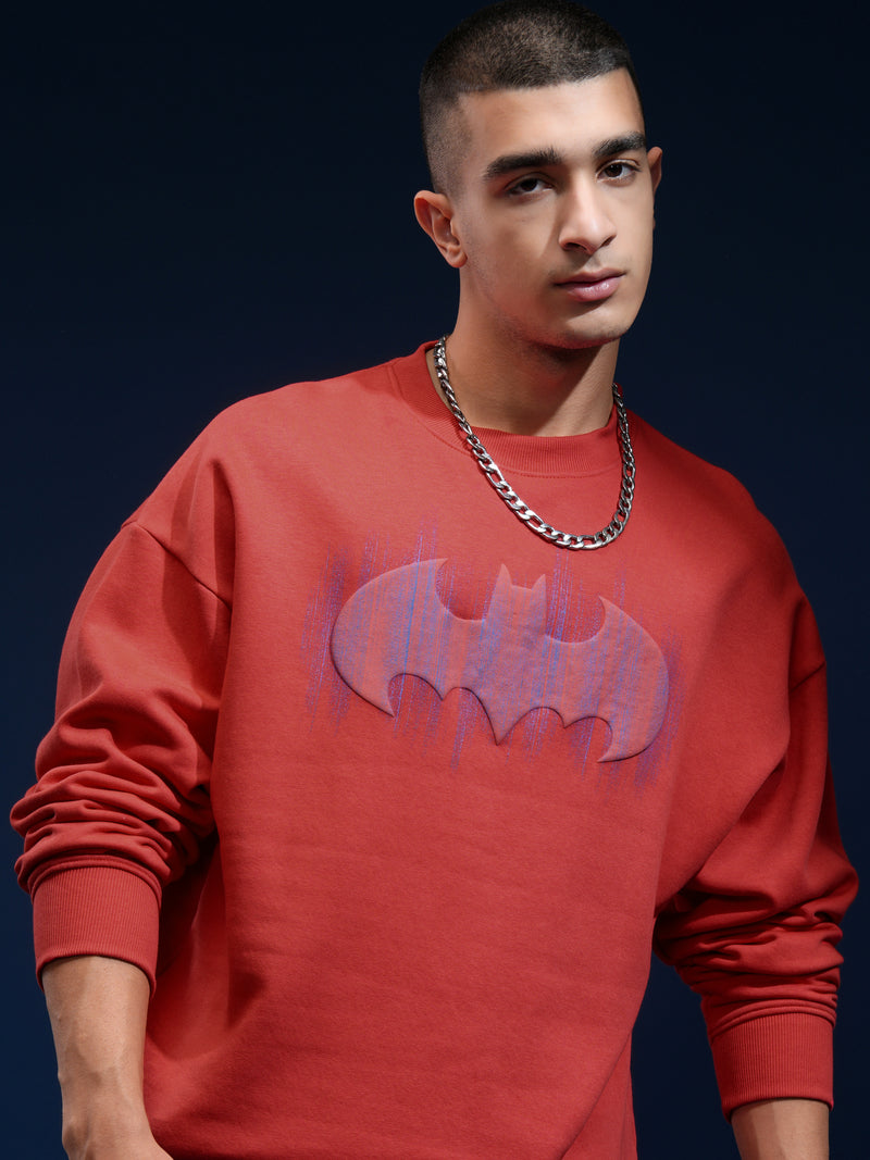 DC By Highlander Men Red Batman Round Neck Pullover Sweatshirt - Red - Image 1