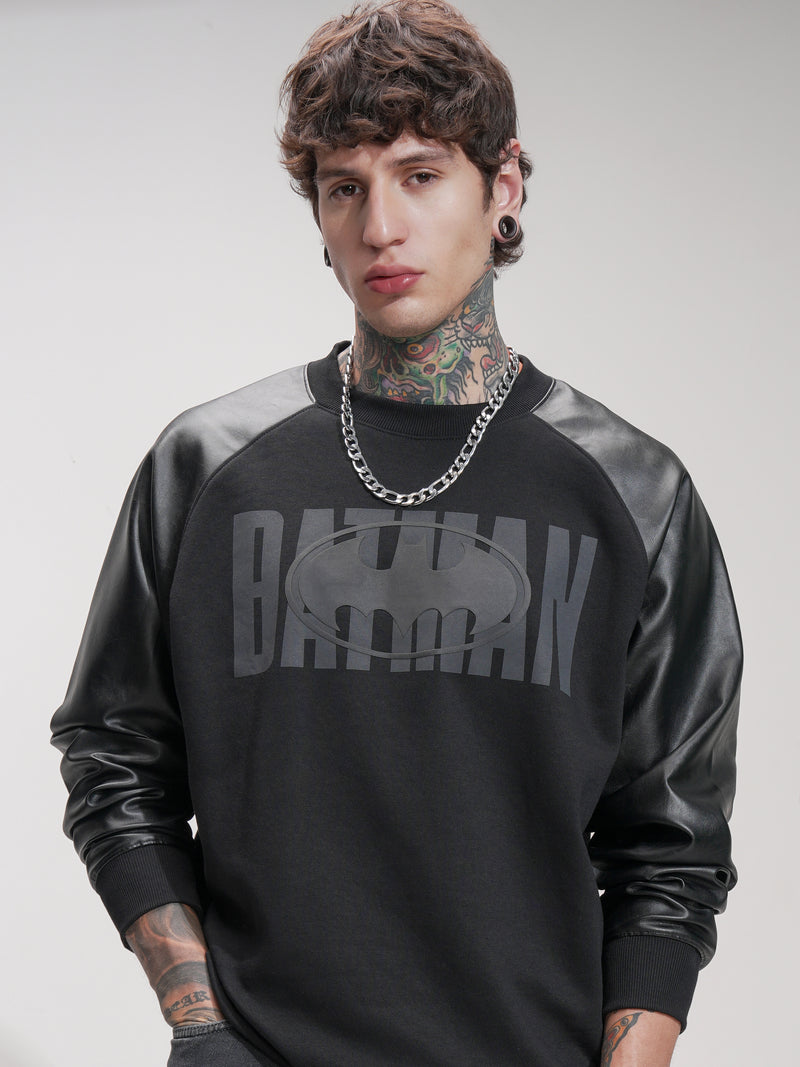 DC By Highlander Men Black Batman Round Neck Pullover Sweatshirt - Black - Image 1