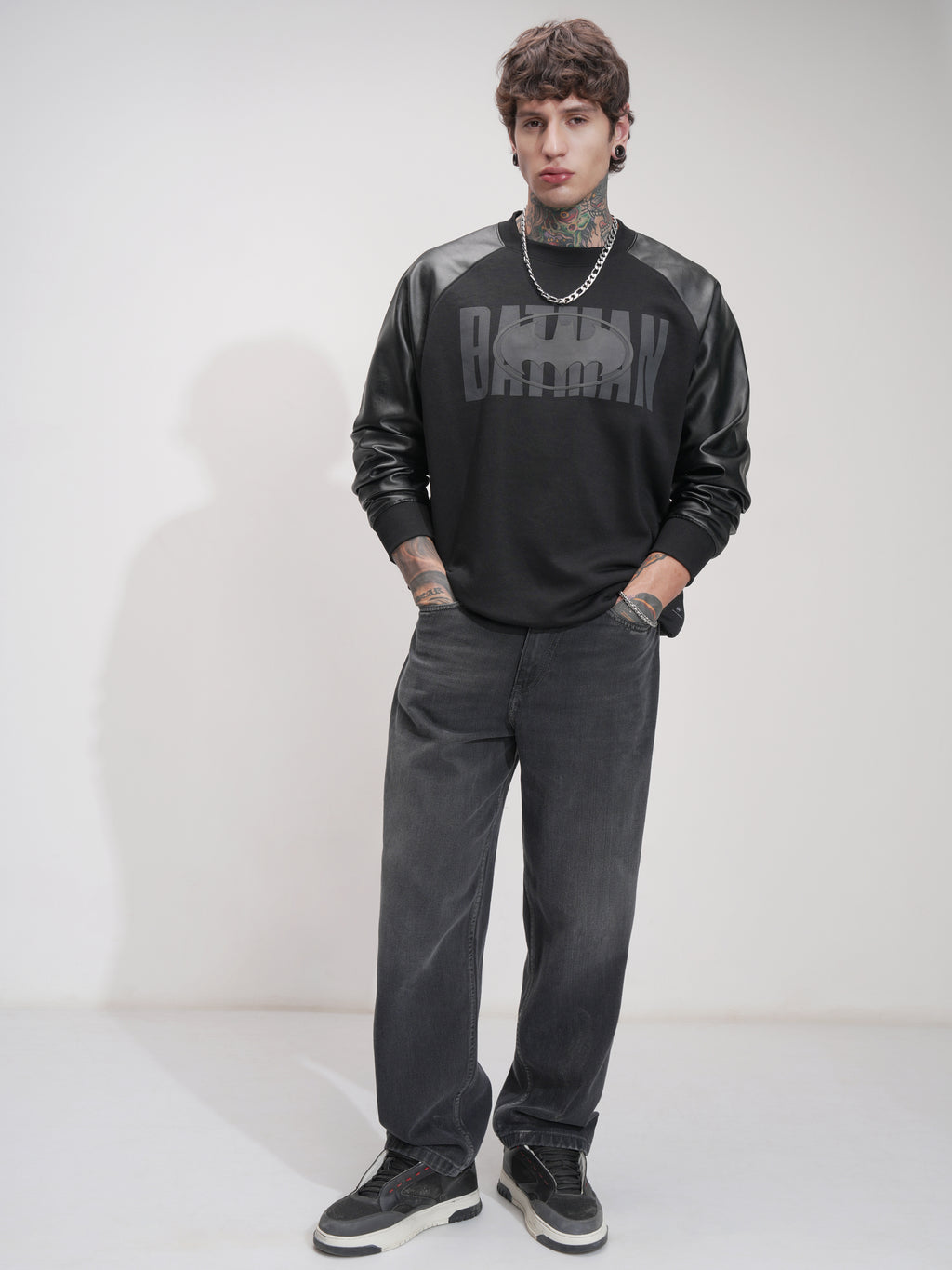 DC By Highlander Men Black Batman Round Neck Pullover Sweatshirt - Black - Image 2