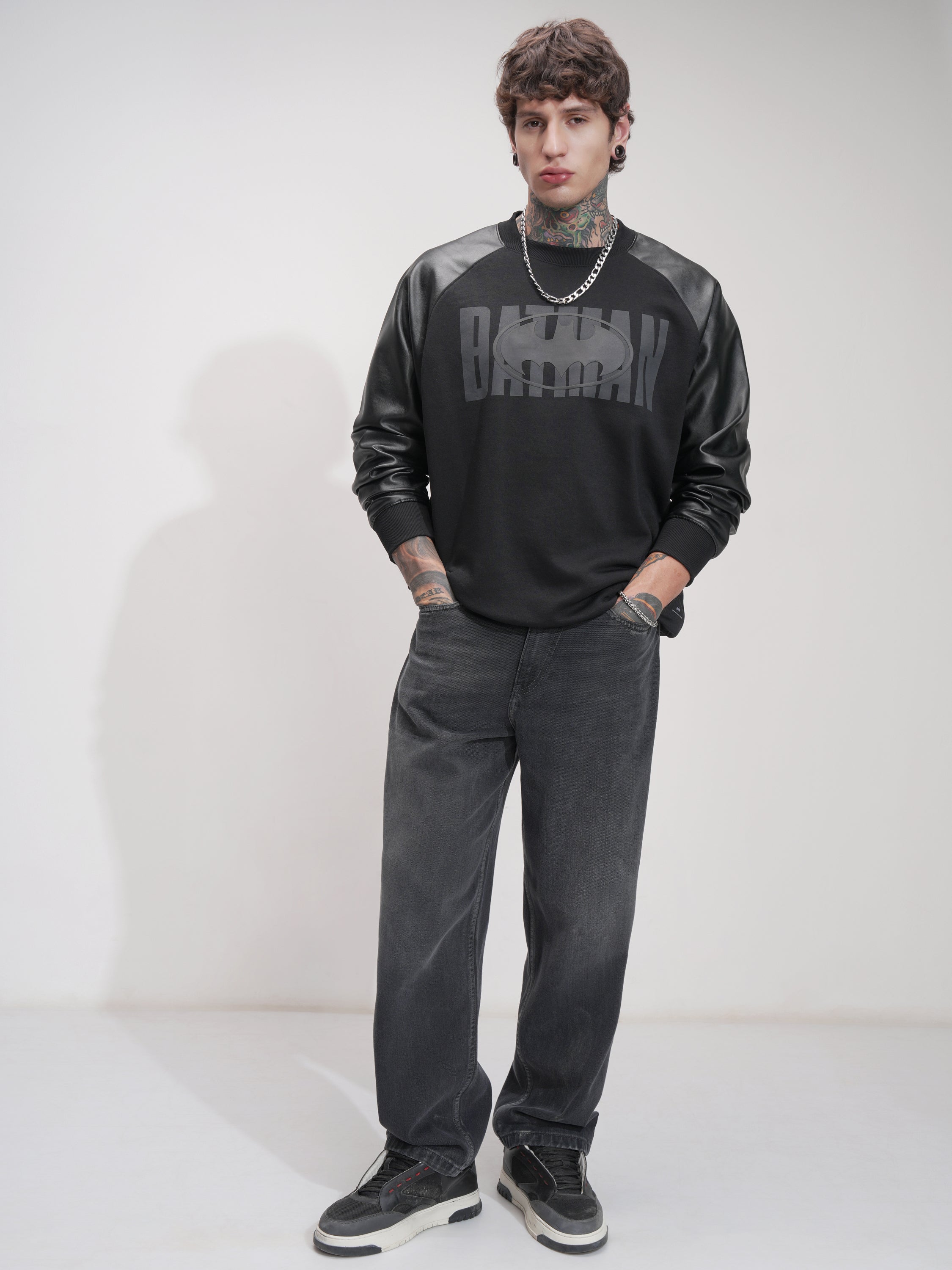 DC By Highlander Men Black Batman Round Neck Pullover Sweatshirt - Black - Image 2