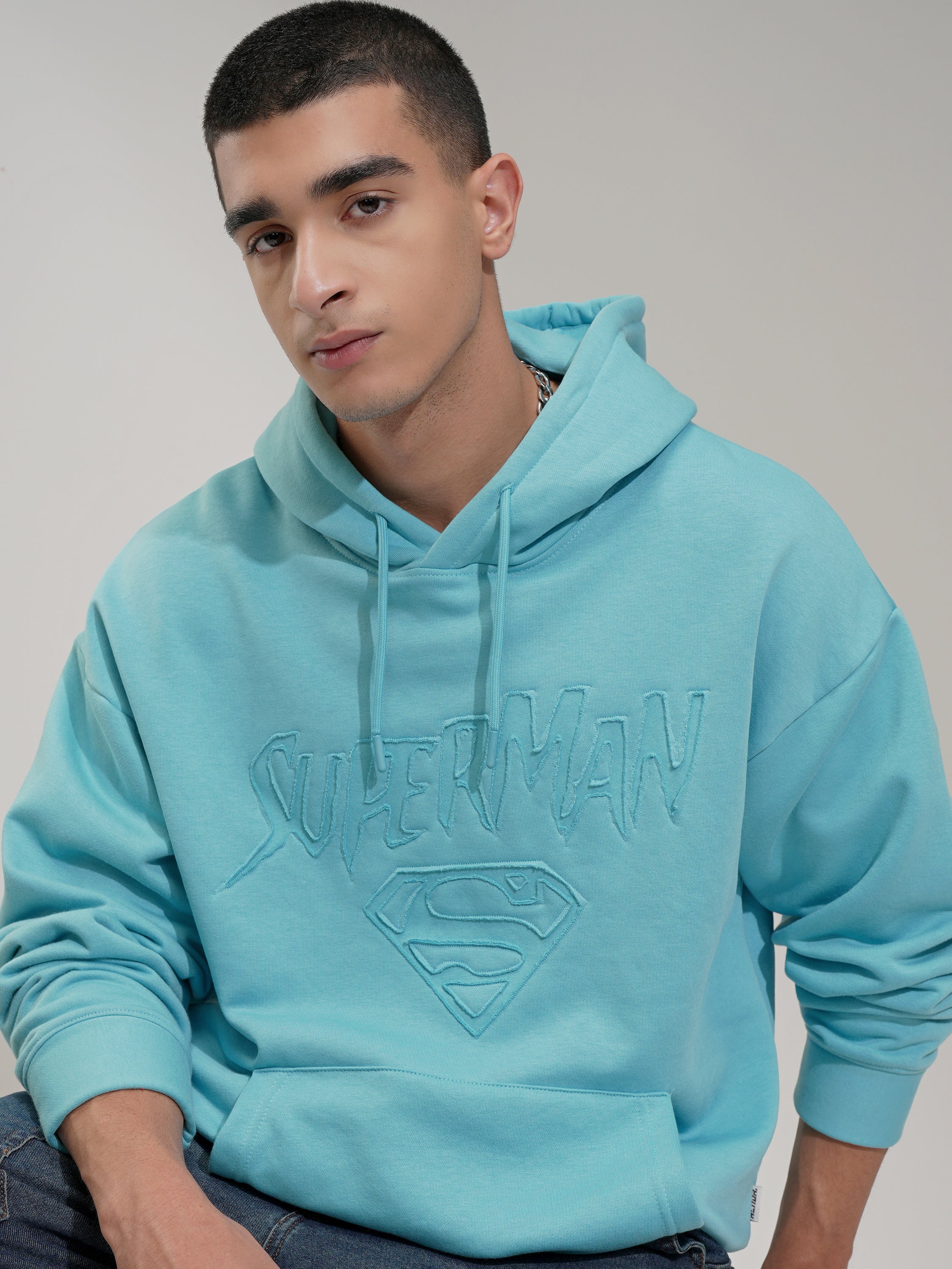 DC By Highlander Men Blue Superman Hooded Pullover Sweatshirt - Blue - Image 1