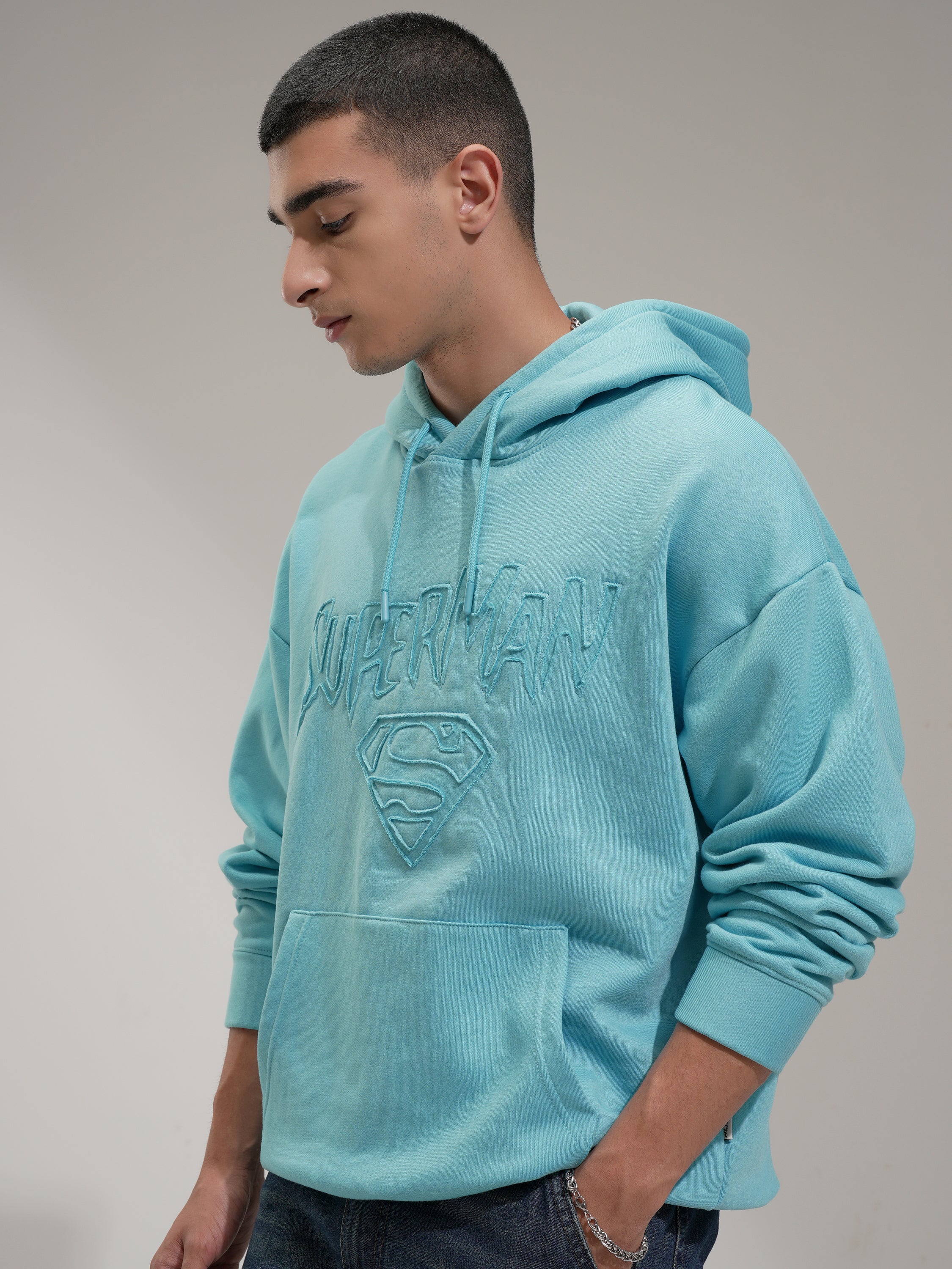 DC By Highlander Men Blue Superman Hooded Pullover Sweatshirt - Blue - Image 4