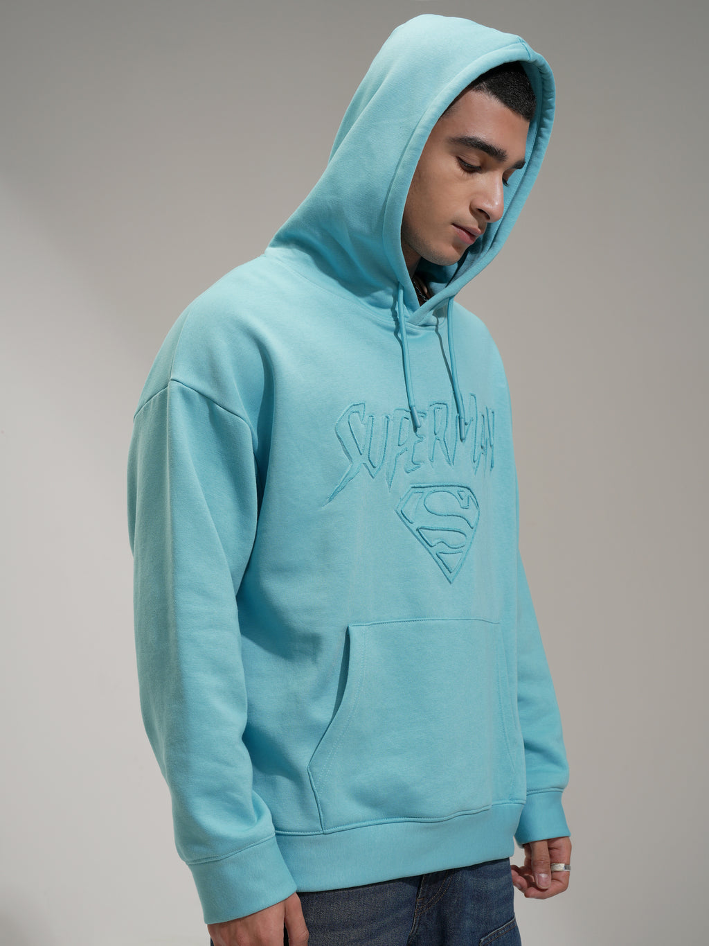 DC By Highlander Men Blue Superman Hooded Pullover Sweatshirt - Blue - Image 6