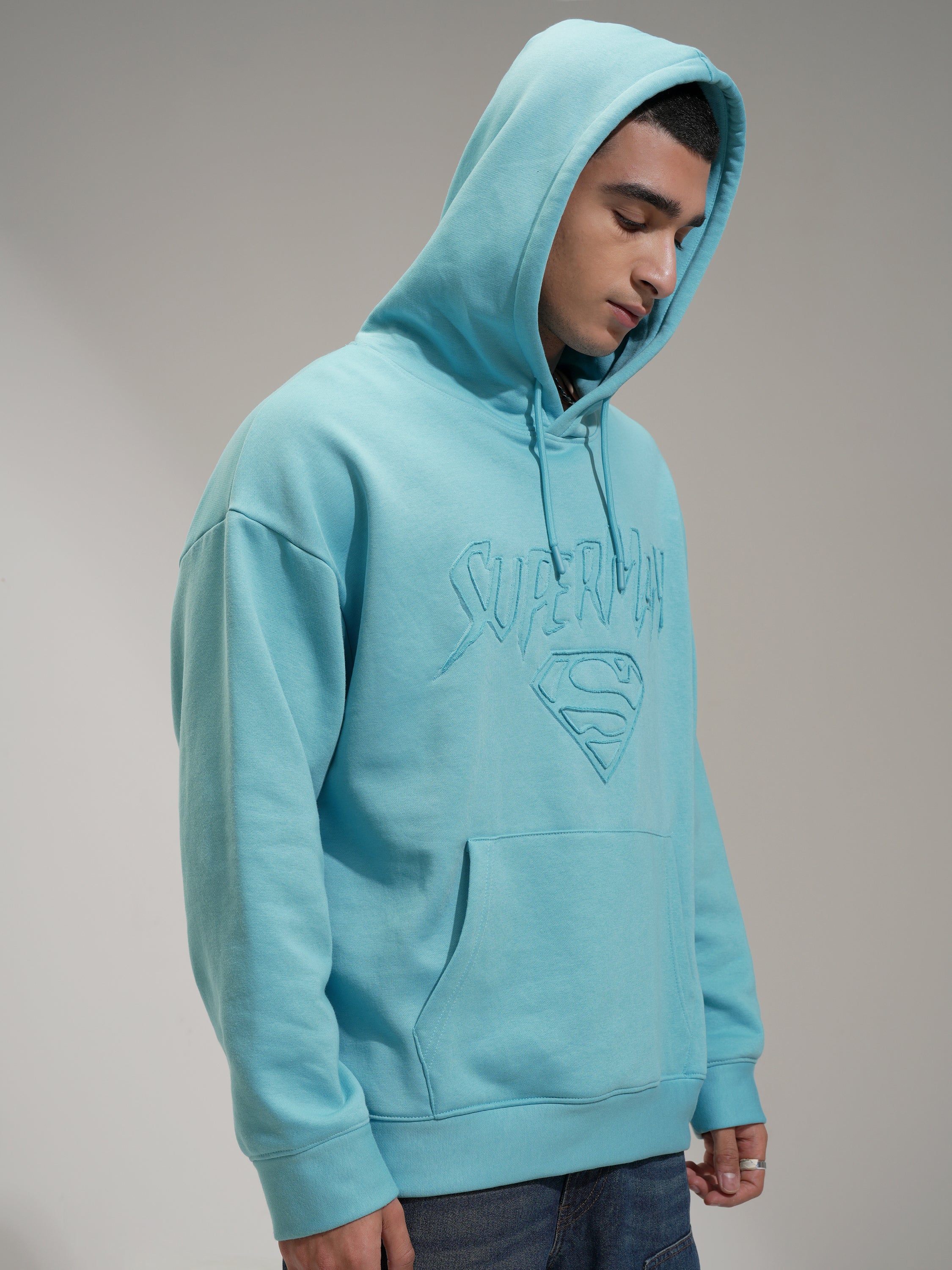 DC By Highlander Men Blue Superman Hooded Pullover Sweatshirt - Blue - Image 6