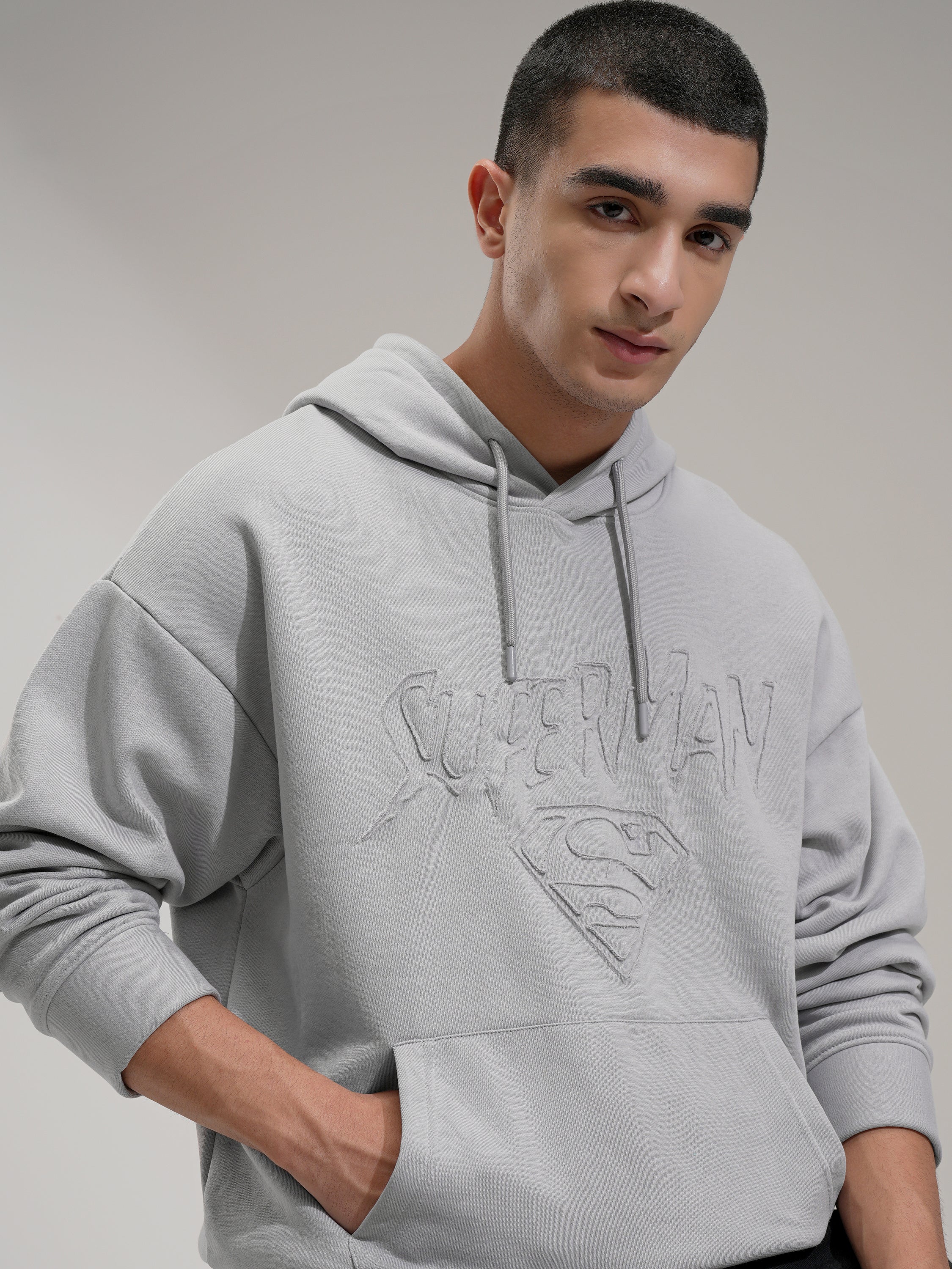 DC By Highlander Men Grey Superman Hooded Pullover Sweatshirt - Grey - Image 1