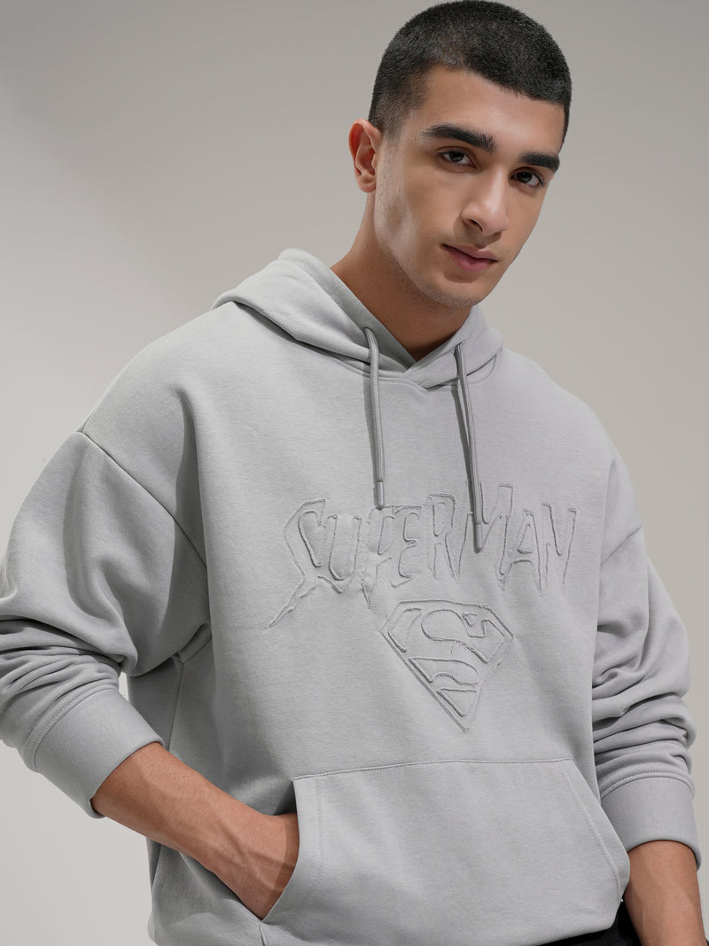 DC By Highlander Men Grey Superman Hooded Pullover Sweatshirt - Grey - Image 1