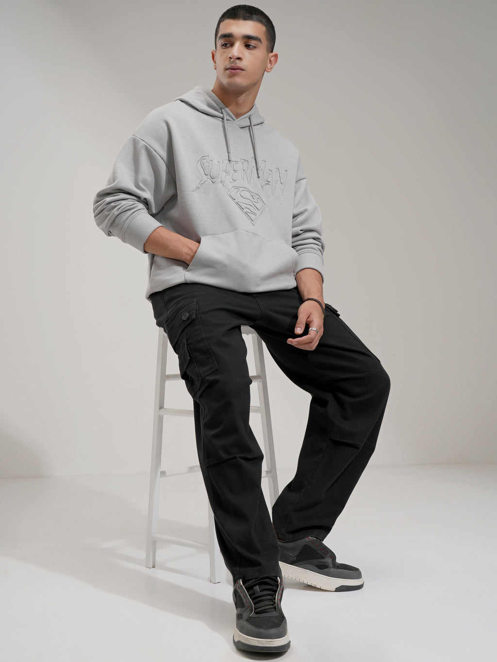 DC By Highlander Men Grey Superman Hooded Pullover Sweatshirt - Grey - Image 2