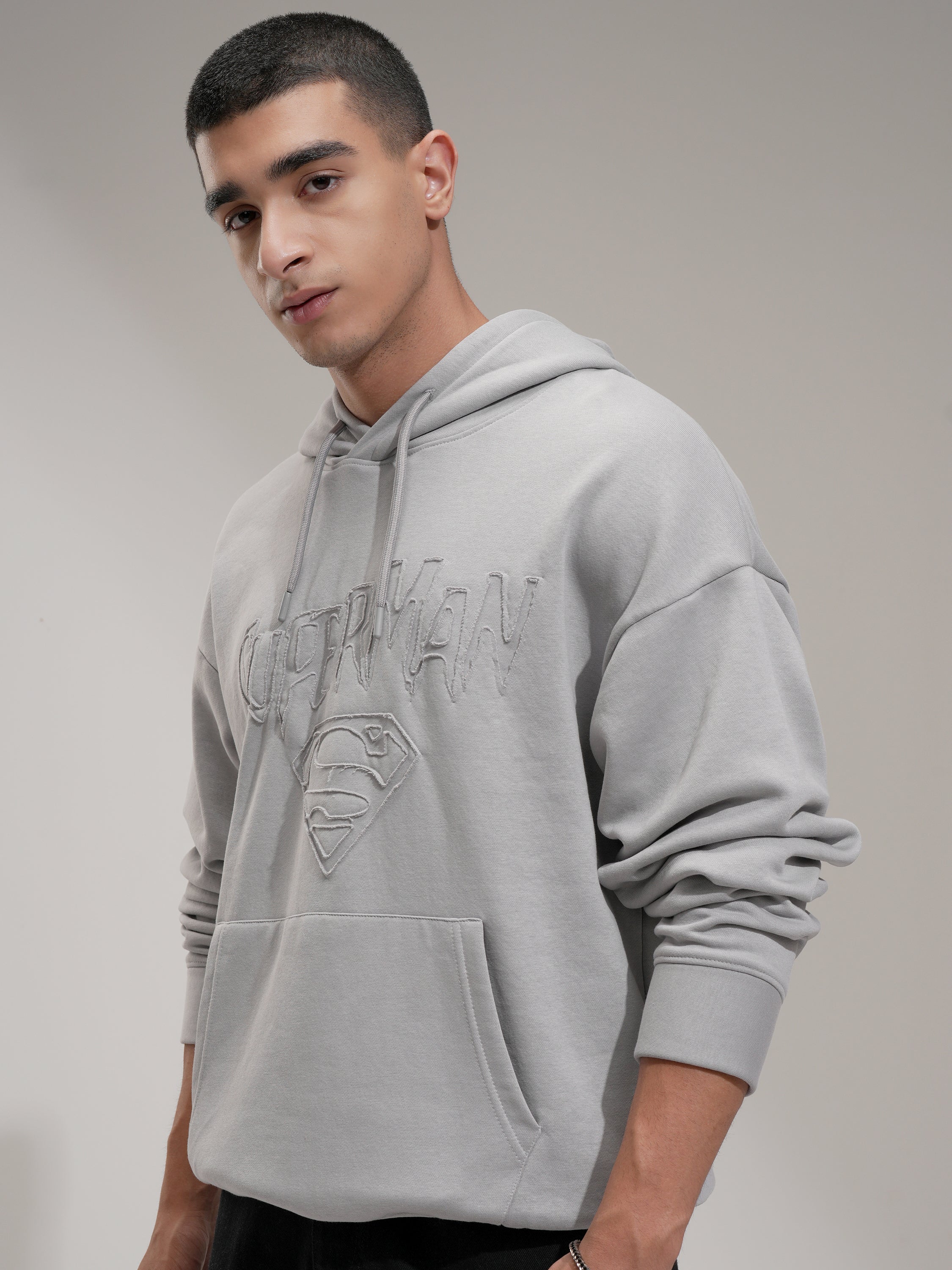 DC By Highlander Men Grey Superman Hooded Pullover Sweatshirt - Grey - Image 4