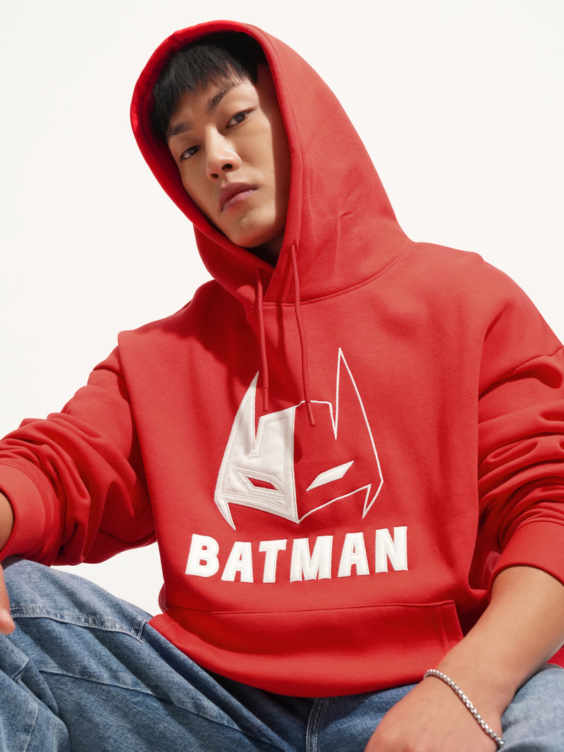 WB By Highlander Men Red Batman Hooded Pullover Sweatshirt - Red - Image 1