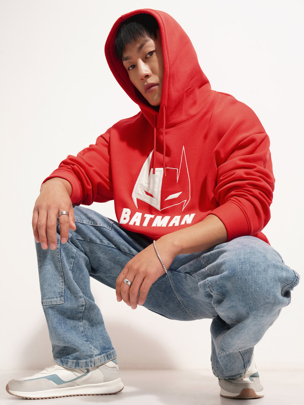 WB By Highlander Men Red Batman Hooded Pullover Sweatshirt - Red - Image 2