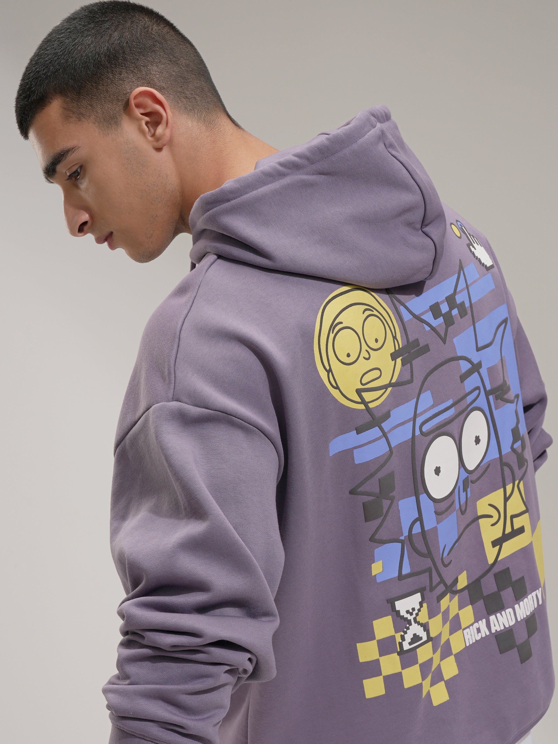 WB By Highlander Men Purple Rick And Morty Hooded Pullover Sweatshirt - Purple - Image 1