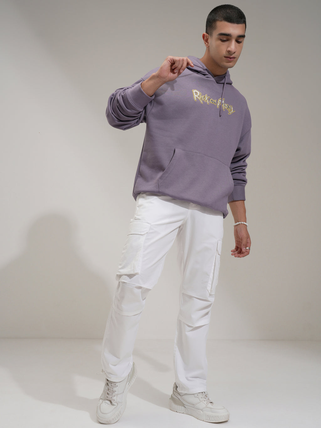 WB By Highlander Men Purple Rick And Morty Hooded Pullover Sweatshirt - Purple - Image 2