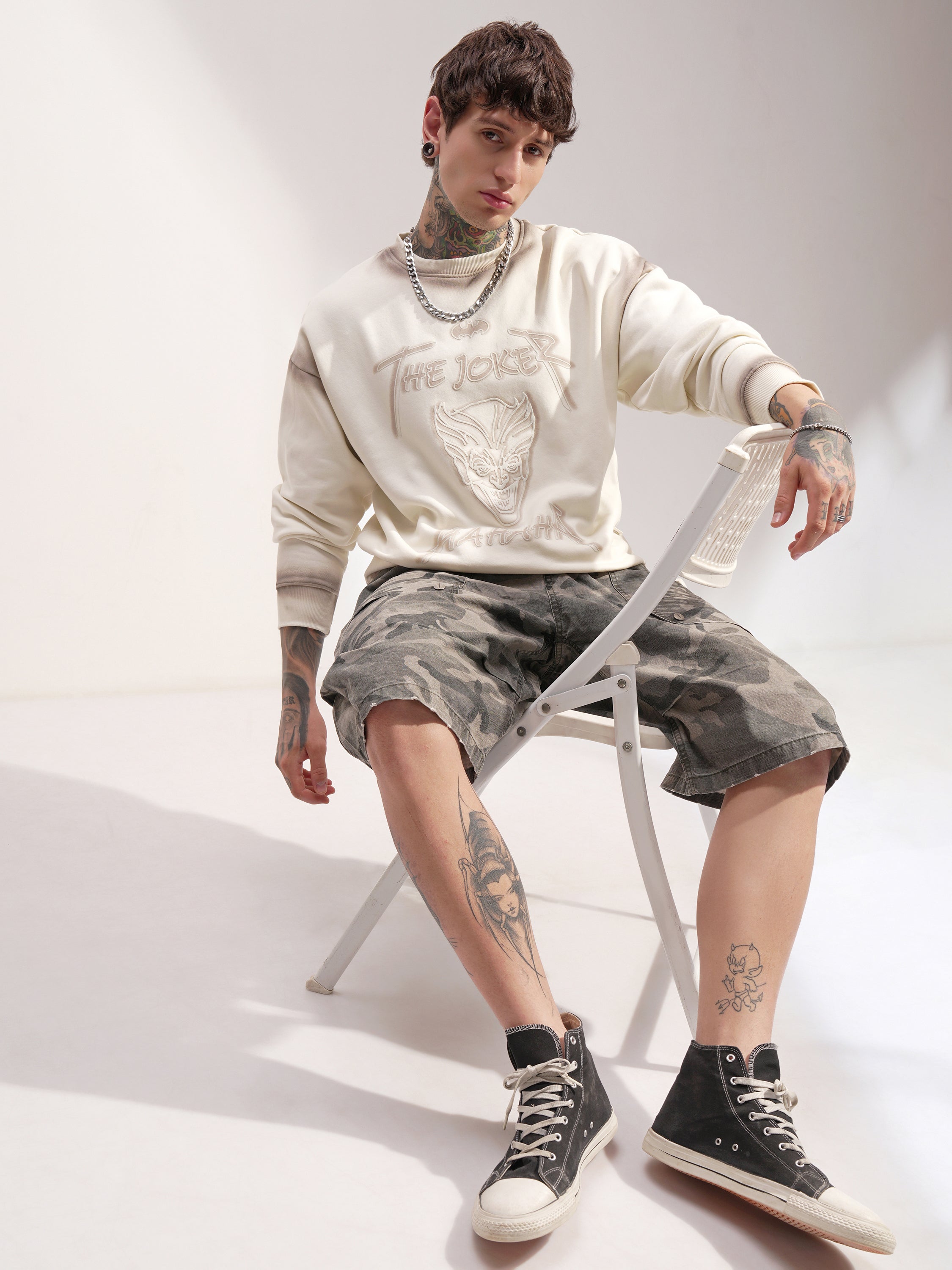 DC By Highlander Men Off White Batman Round Neck Pullover Sweatshirt - Off White - Image 2