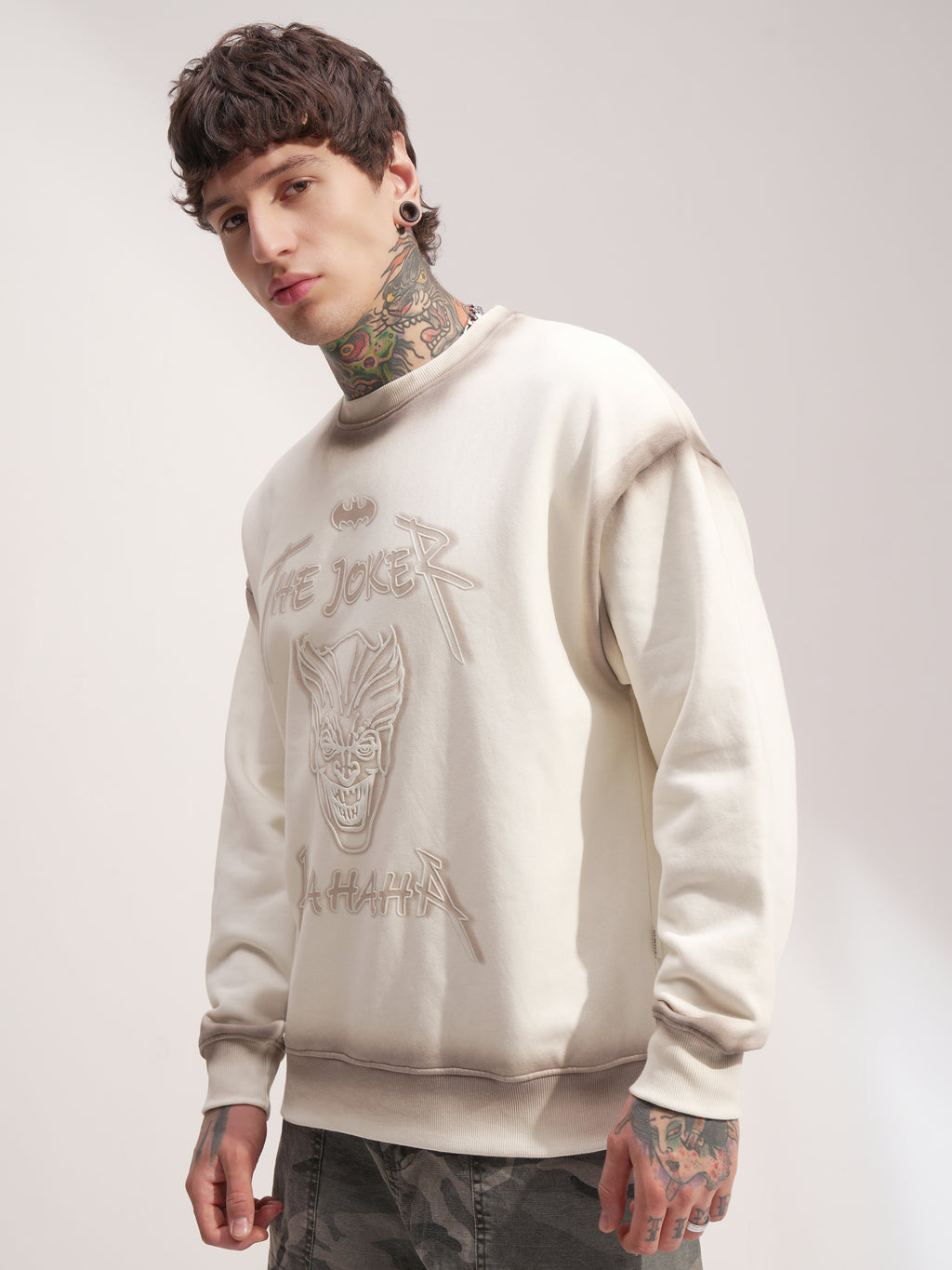 DC By Highlander Men Off White Batman Round Neck Pullover Sweatshirt - Off White - Image 4