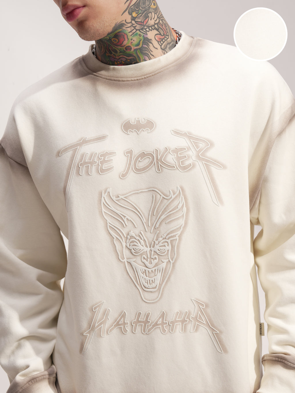 DC By Highlander Men Off White Batman Round Neck Pullover Sweatshirt - Off White - Image 5