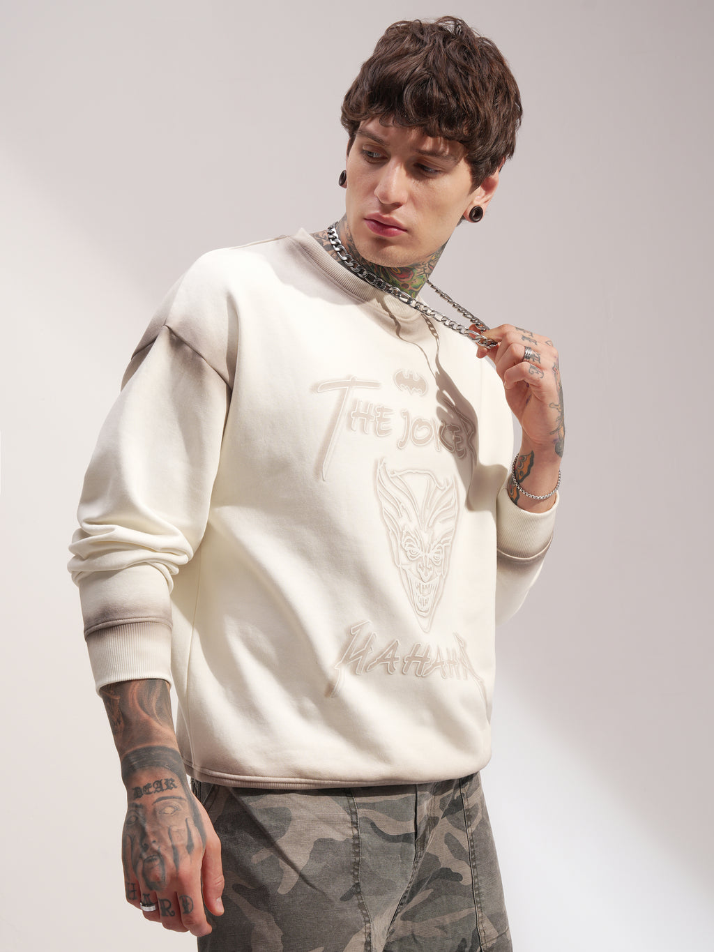 DC By Highlander Men Off White Batman Round Neck Pullover Sweatshirt - Off White - Image 6