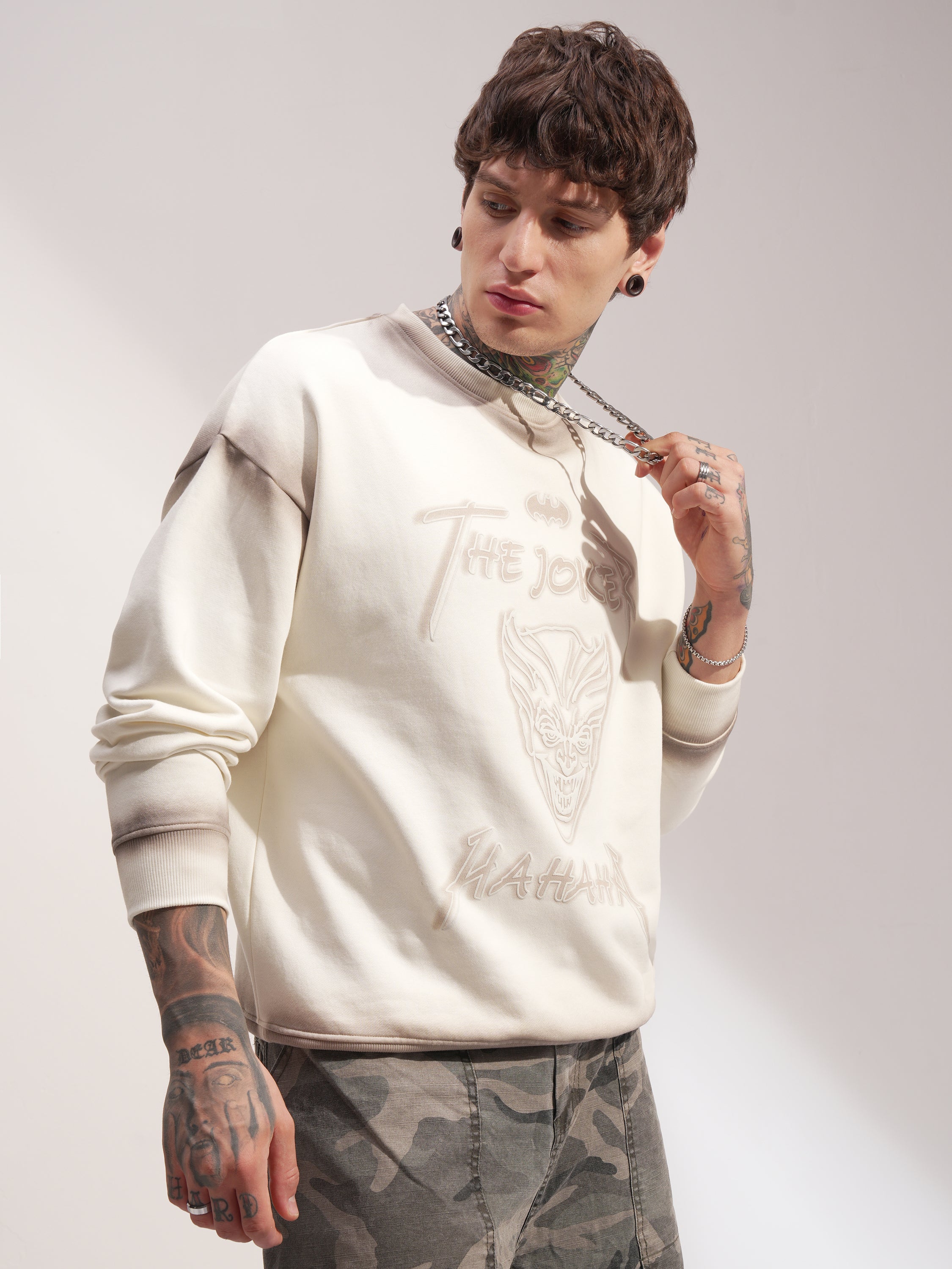 DC By Highlander Men Off White Batman Round Neck Pullover Sweatshirt - Off White - Image 6