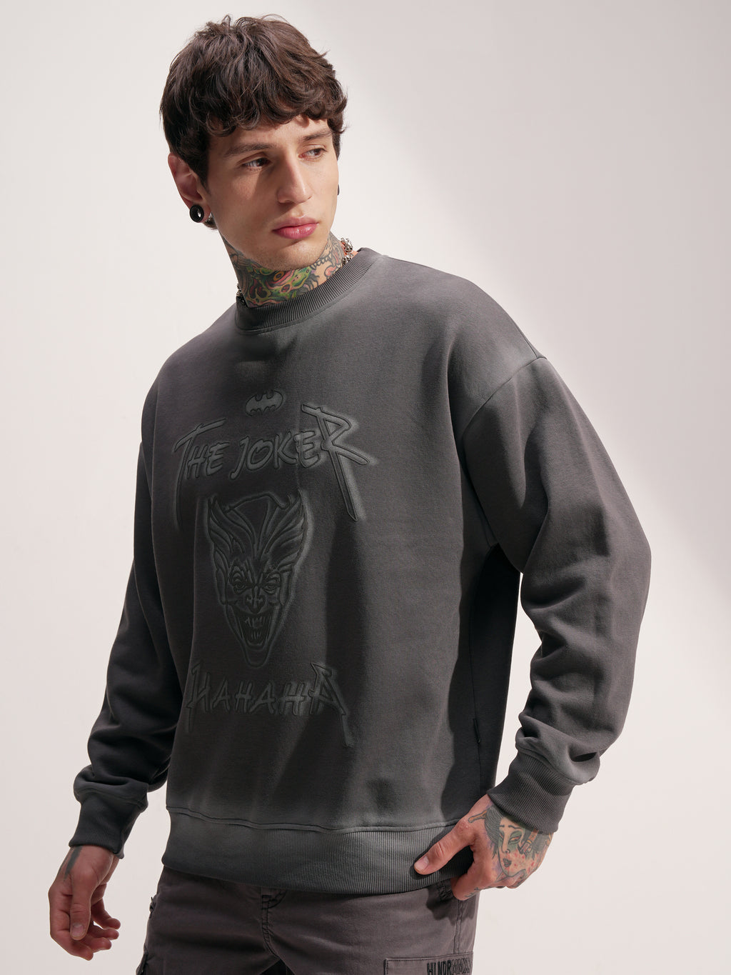 DC By Highlander Men Grey Batman Round Neck Pullover Sweatshirt - Grey - Image 4
