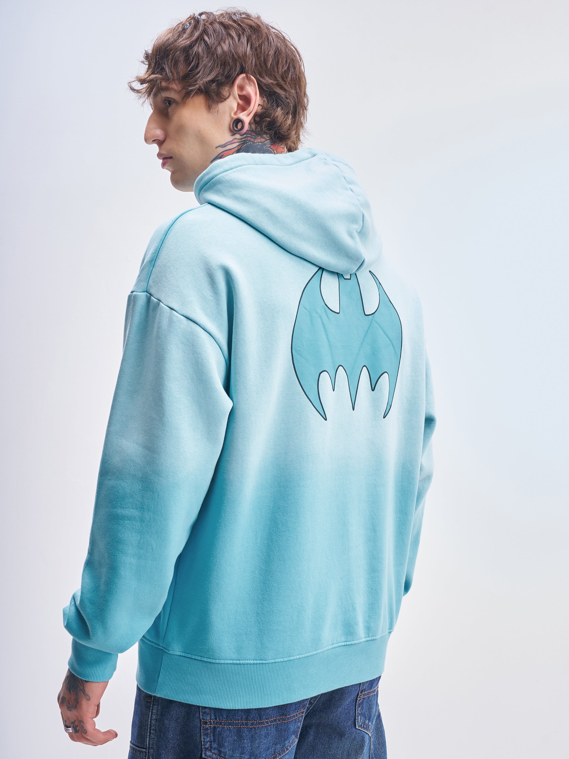 DC By Highlander Men Blue Batman Hooded Pullover Sweatshirt - Blue - Image 3