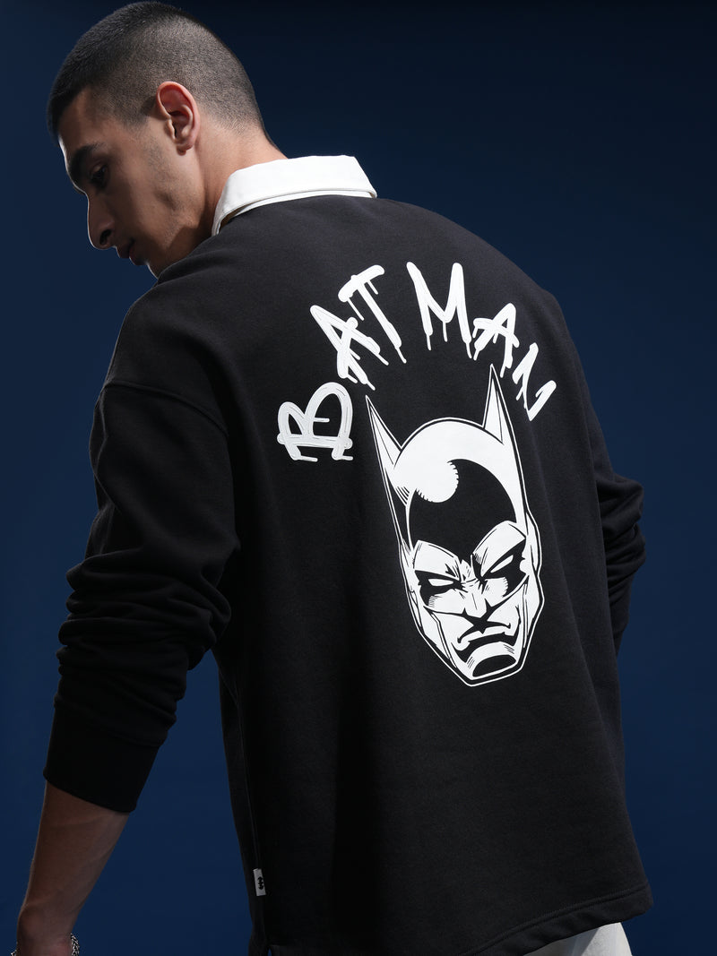 DC By Highlander Men Black Batman Printed Polo Collar T-Shirt - Black - Image 1