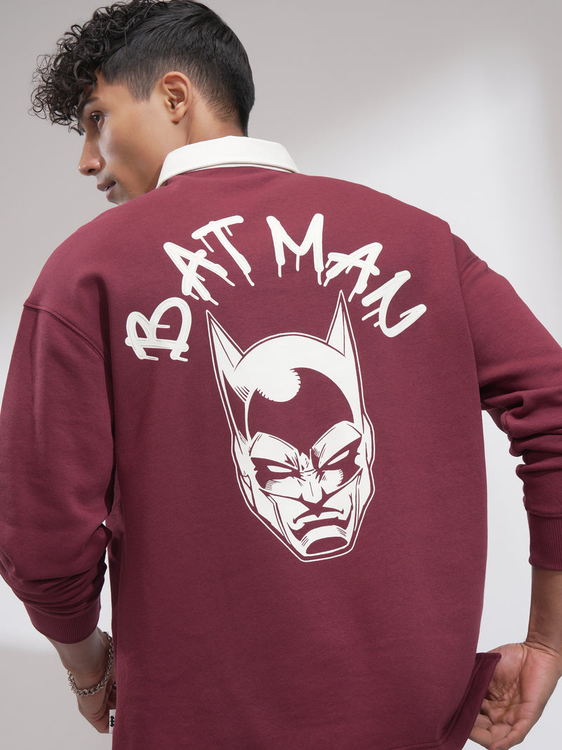DC By Highlander Men Maroon Batman Printed Polo Collar T-Shirt - Maroon - Image 1