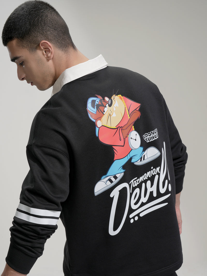 WB By Highlander Men Black Looney Tunes Printed Polo Collar T-Shirt - Black - Image 1