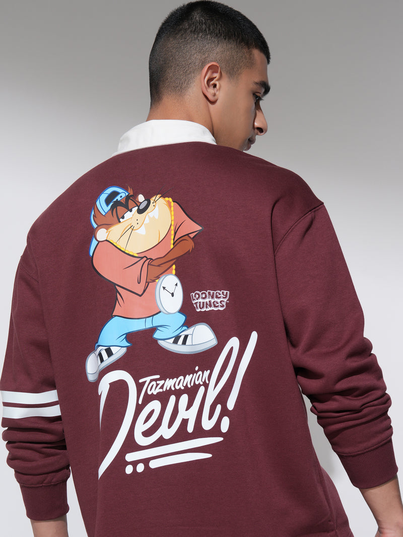 WB By Highlander Men Maroon Looney Tunes Printed Polo Collar T-Shirt - Maroon - Image 1