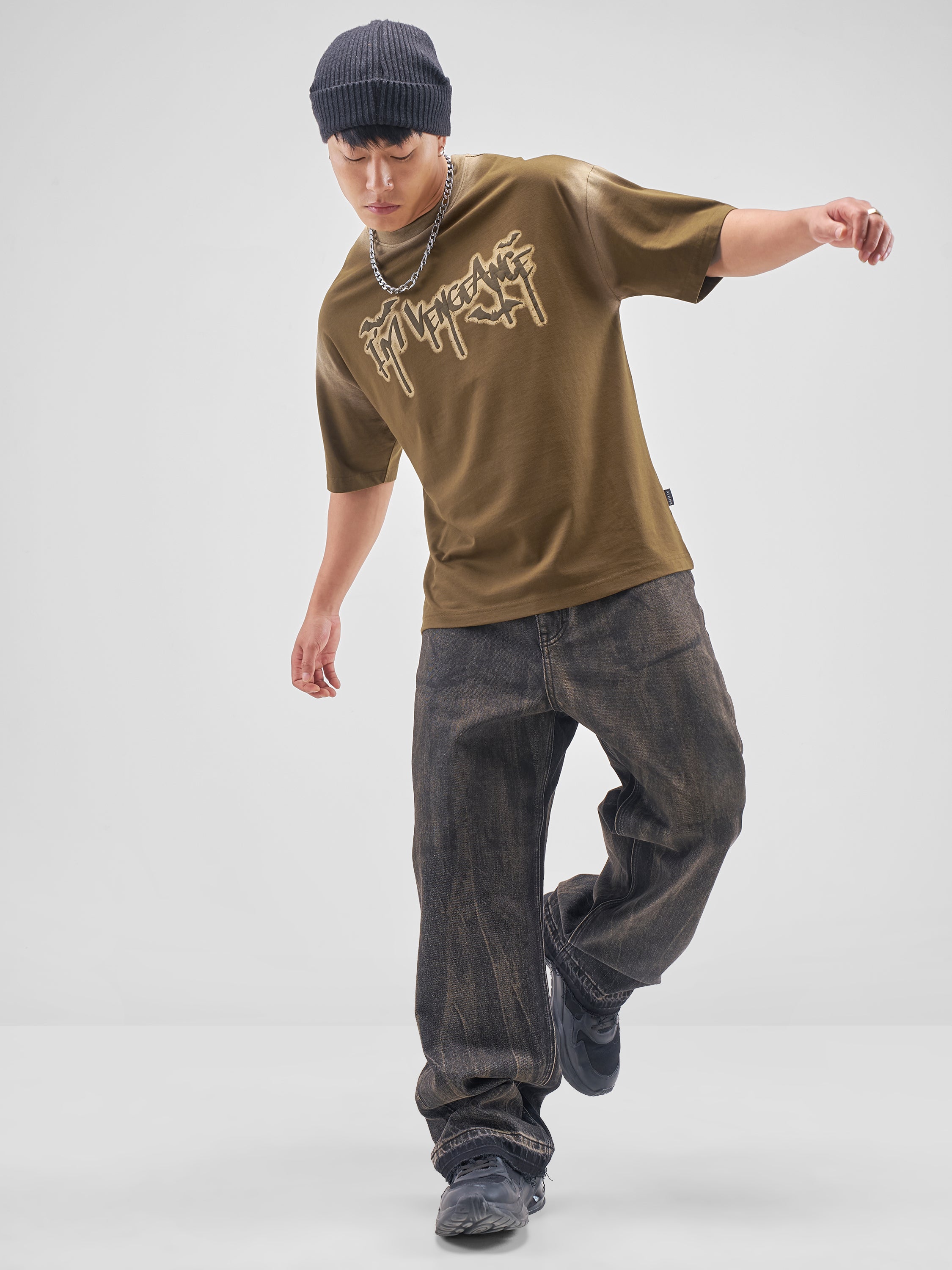 DC BY Highlander Men Brown Batman Printed Round Neck Oversized Fit T-Shirt - Brown - Image 2