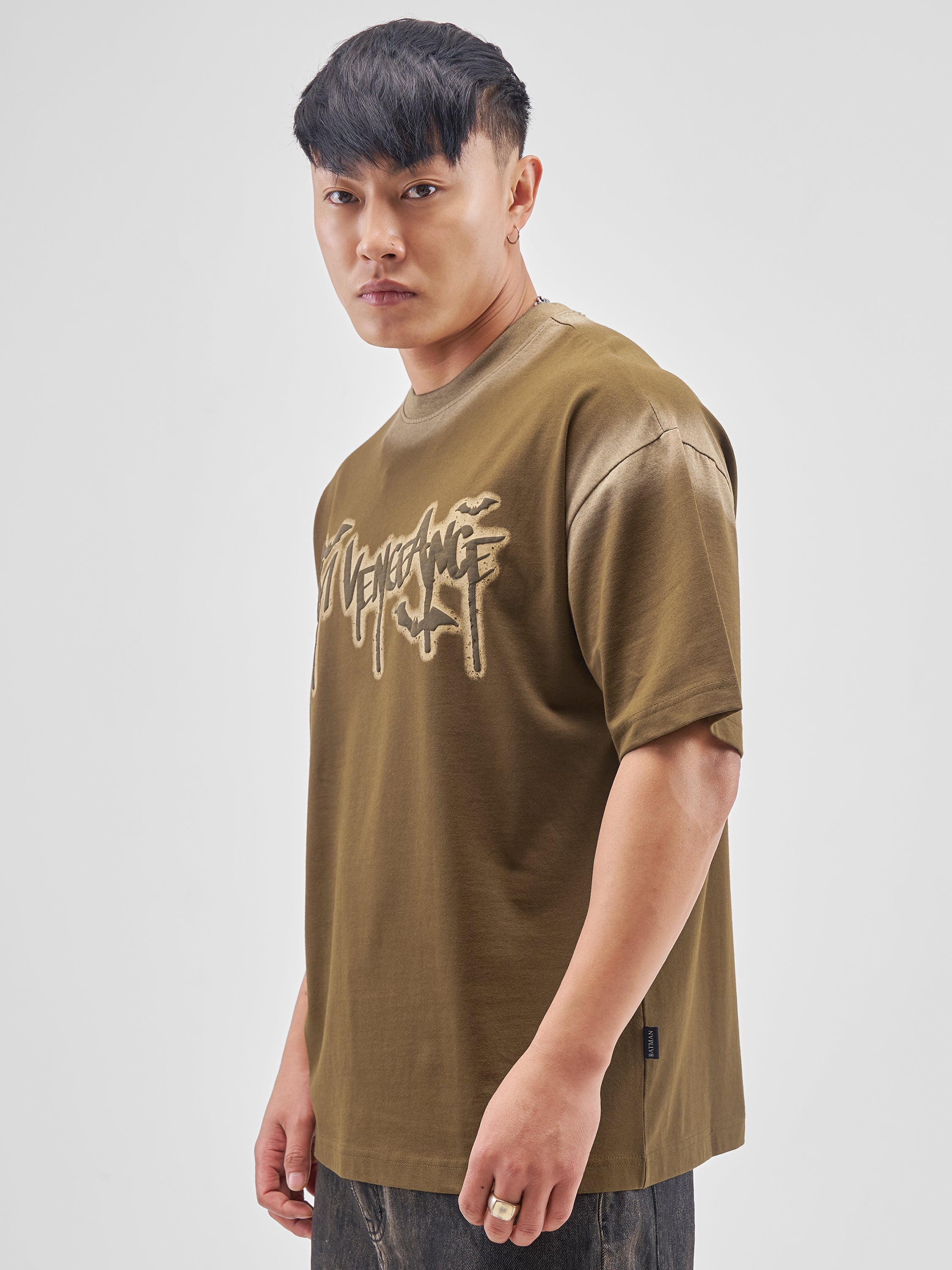 DC BY Highlander Men Brown Batman Printed Round Neck Oversized Fit T-Shirt - Brown - Image 4