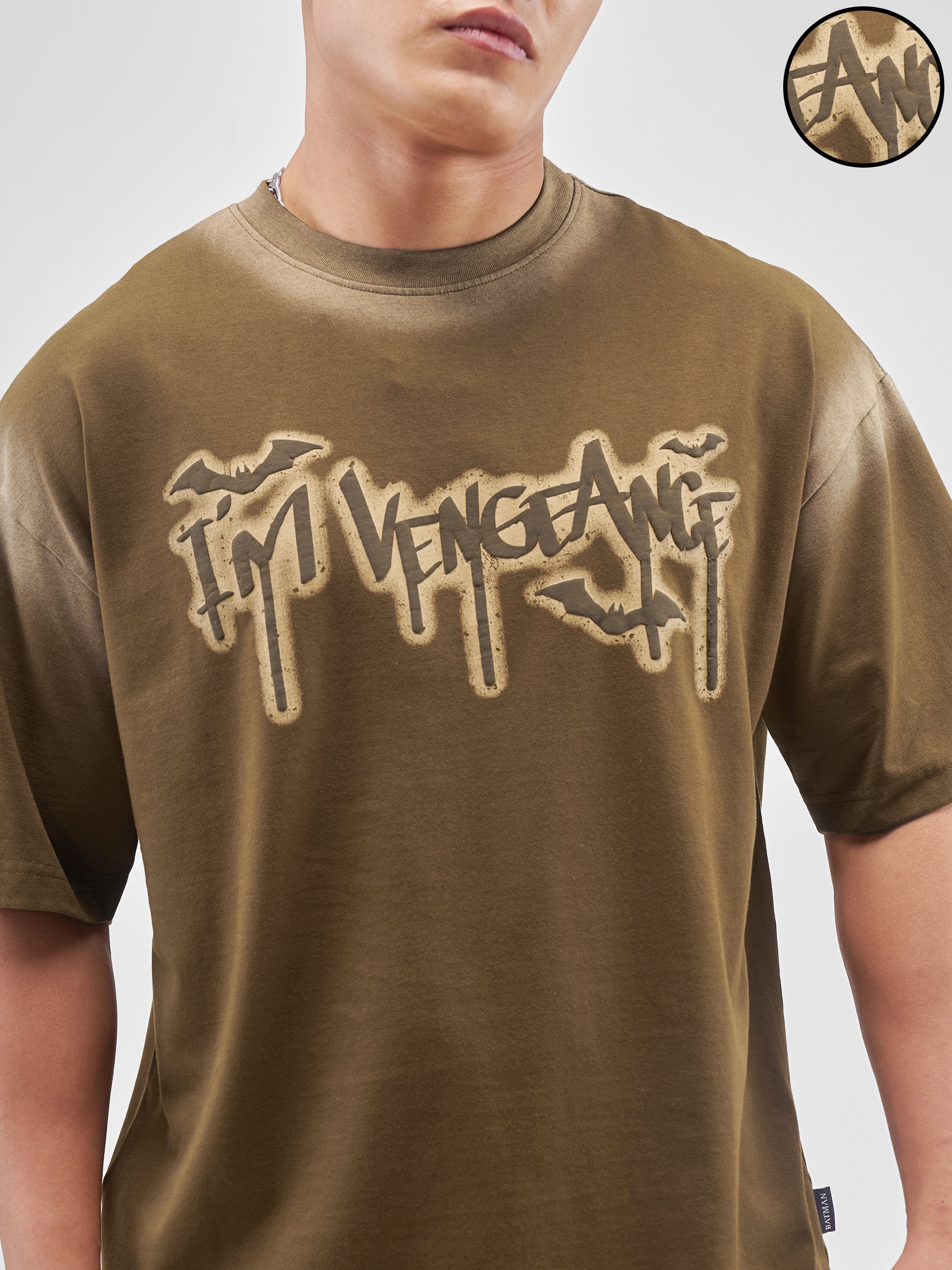 DC BY Highlander Men Brown Batman Printed Round Neck Oversized Fit T-Shirt - Brown - Image 5