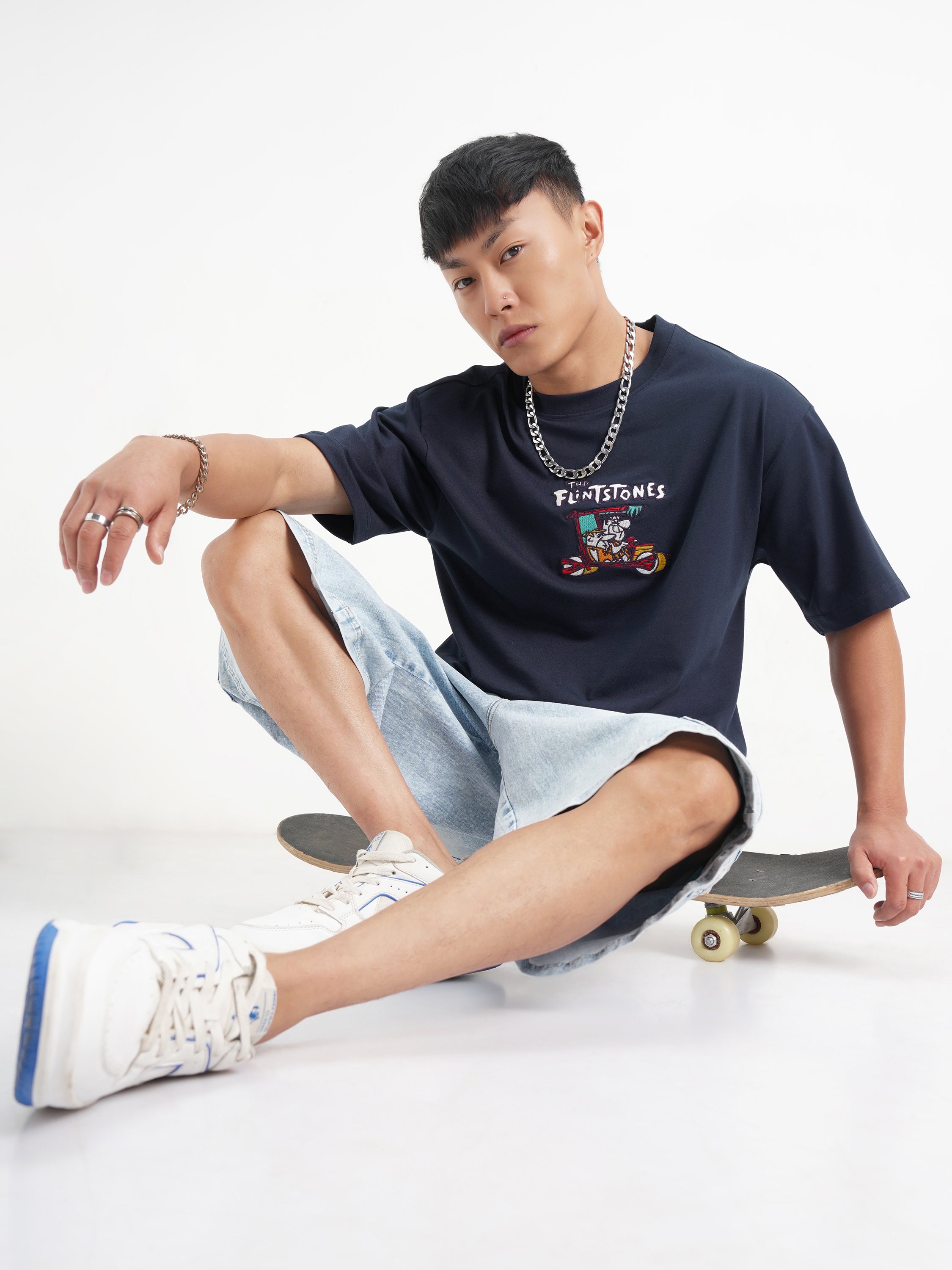 WB By Highlander Men Navy Blue Flintstones Printed Round Neck T-Shirt - Navy Blue - Image 2