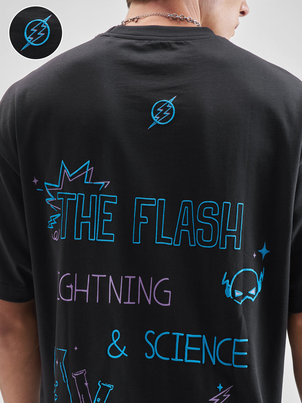 DC By Highlander Men Black Flash Printed Round Neck Oversized Fit T-Shirt - Black - Image 5