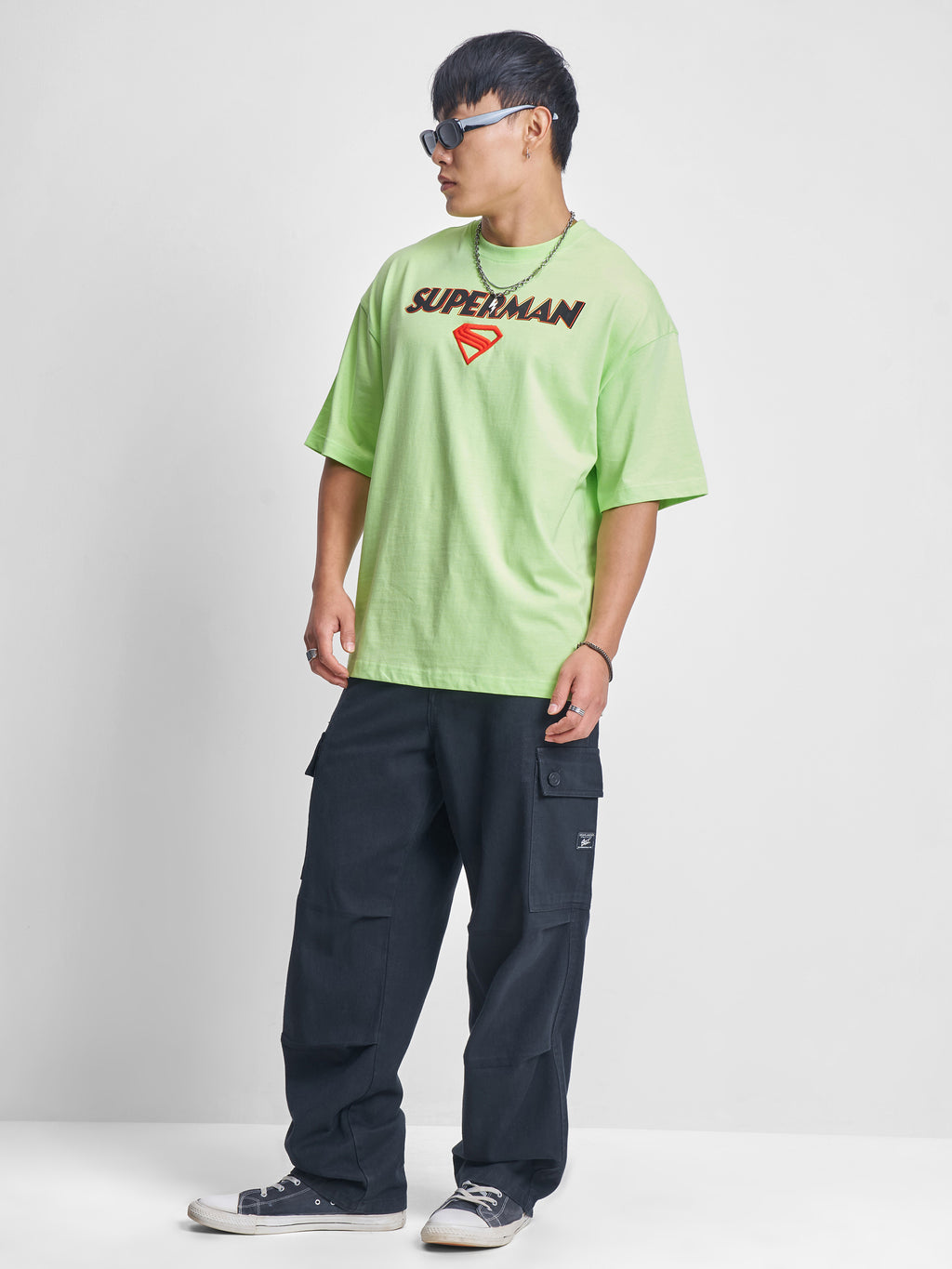 DC By Highlander Men Green Superman Printed Round Neck Oversized Fit T-Shirt - Green - Image 2