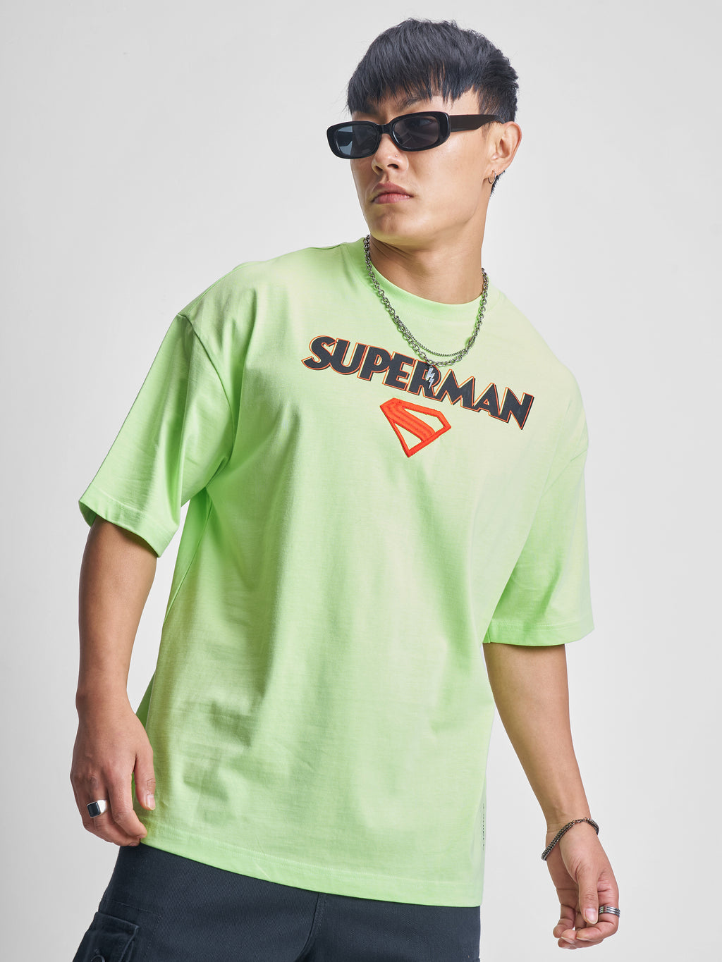 DC By Highlander Men Green Superman Printed Round Neck Oversized Fit T-Shirt - Green - Image 3