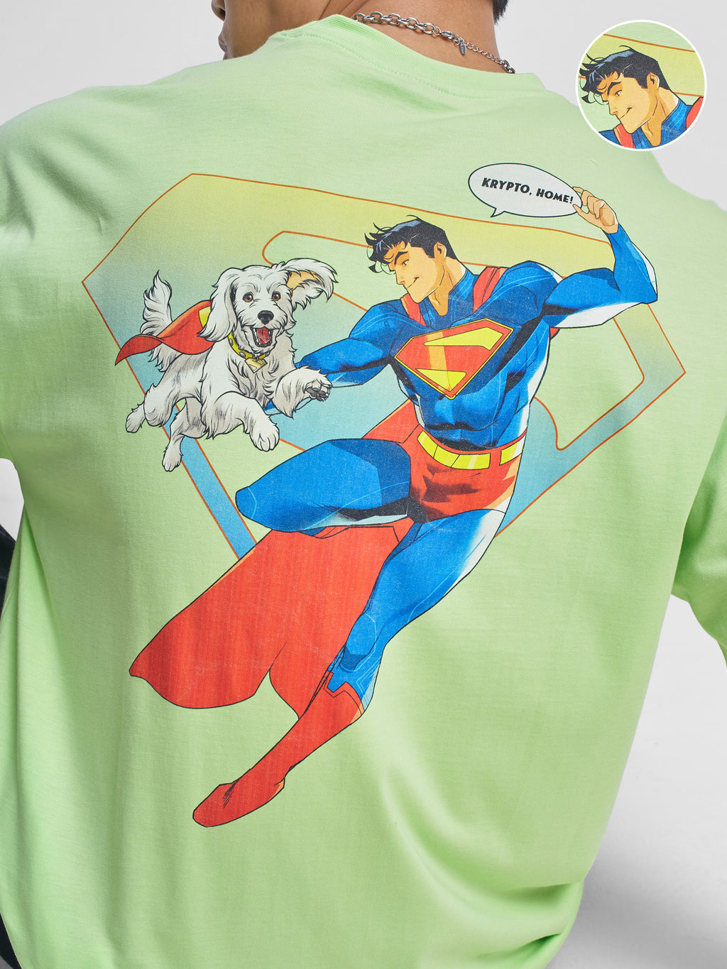 DC By Highlander Men Green Superman Printed Round Neck Oversized Fit T-Shirt - Green - Image 5
