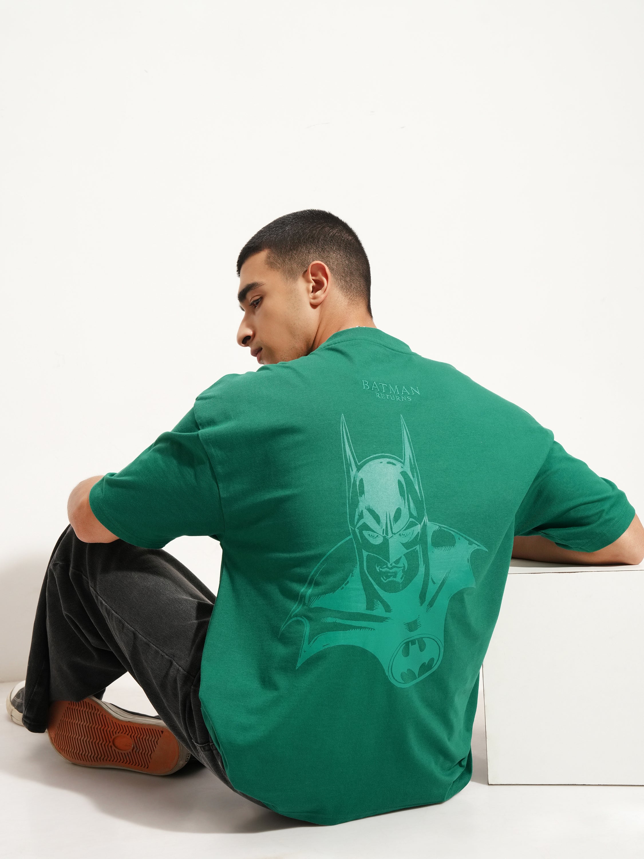 DC By Highlander Men Green Batman Printed Round Neck Oversized Fit T-Shirt - Green - Image 2