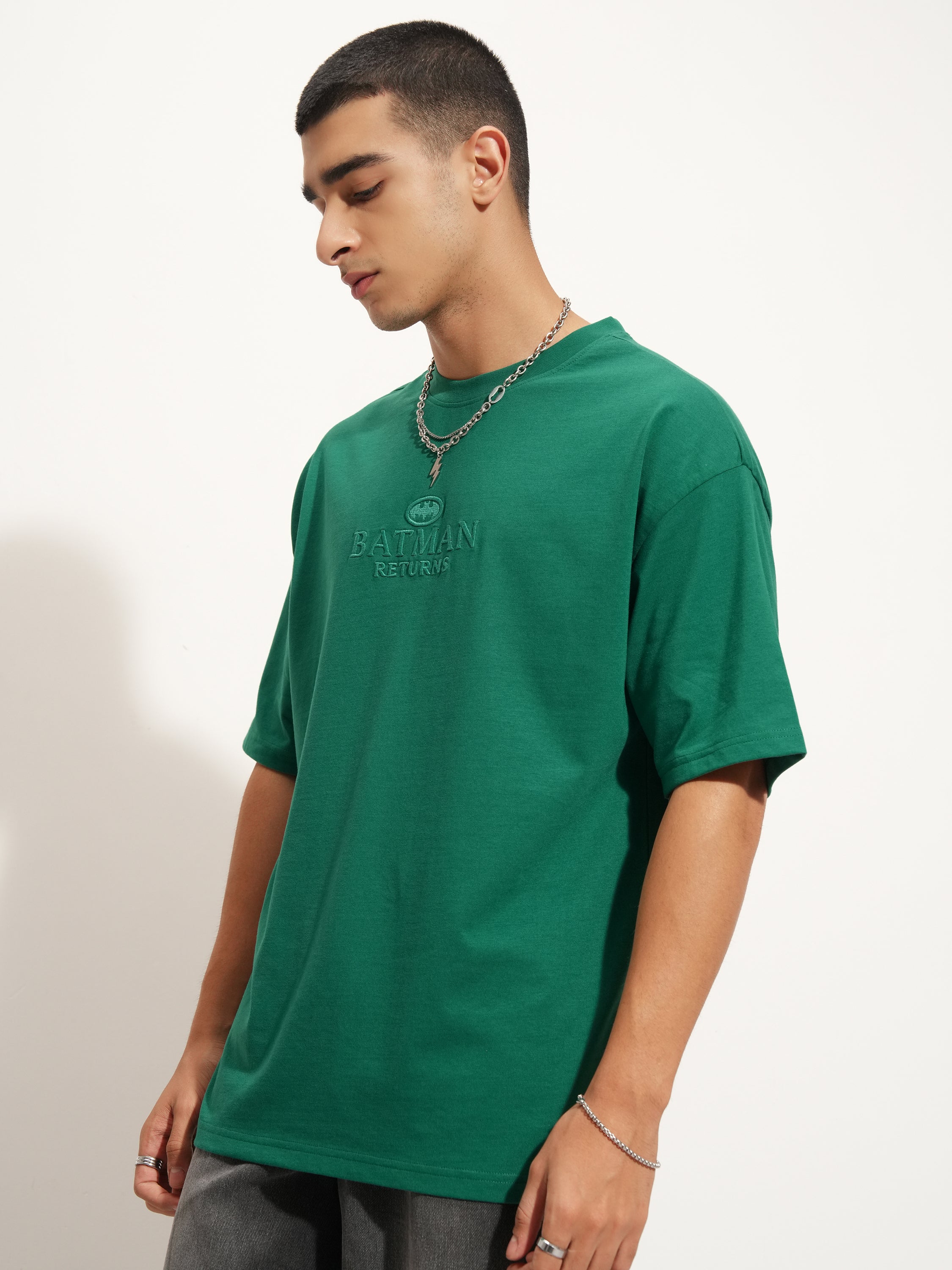 DC By Highlander Men Green Batman Printed Round Neck Oversized Fit T-Shirt - Green - Image 4