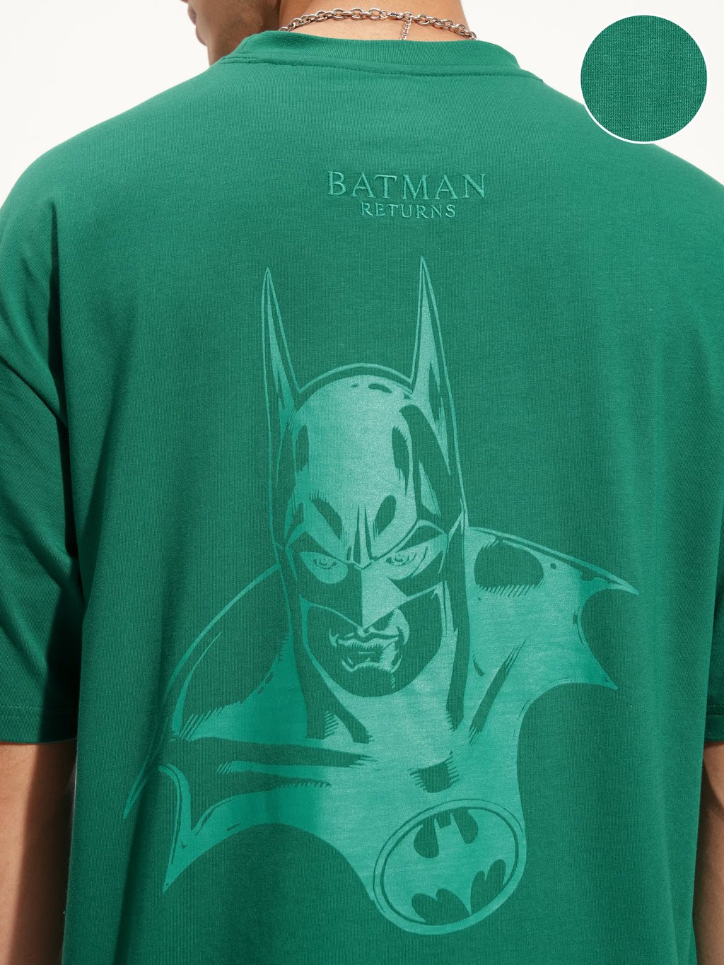 DC By Highlander Men Green Batman Printed Round Neck Oversized Fit T-Shirt - Green - Image 5
