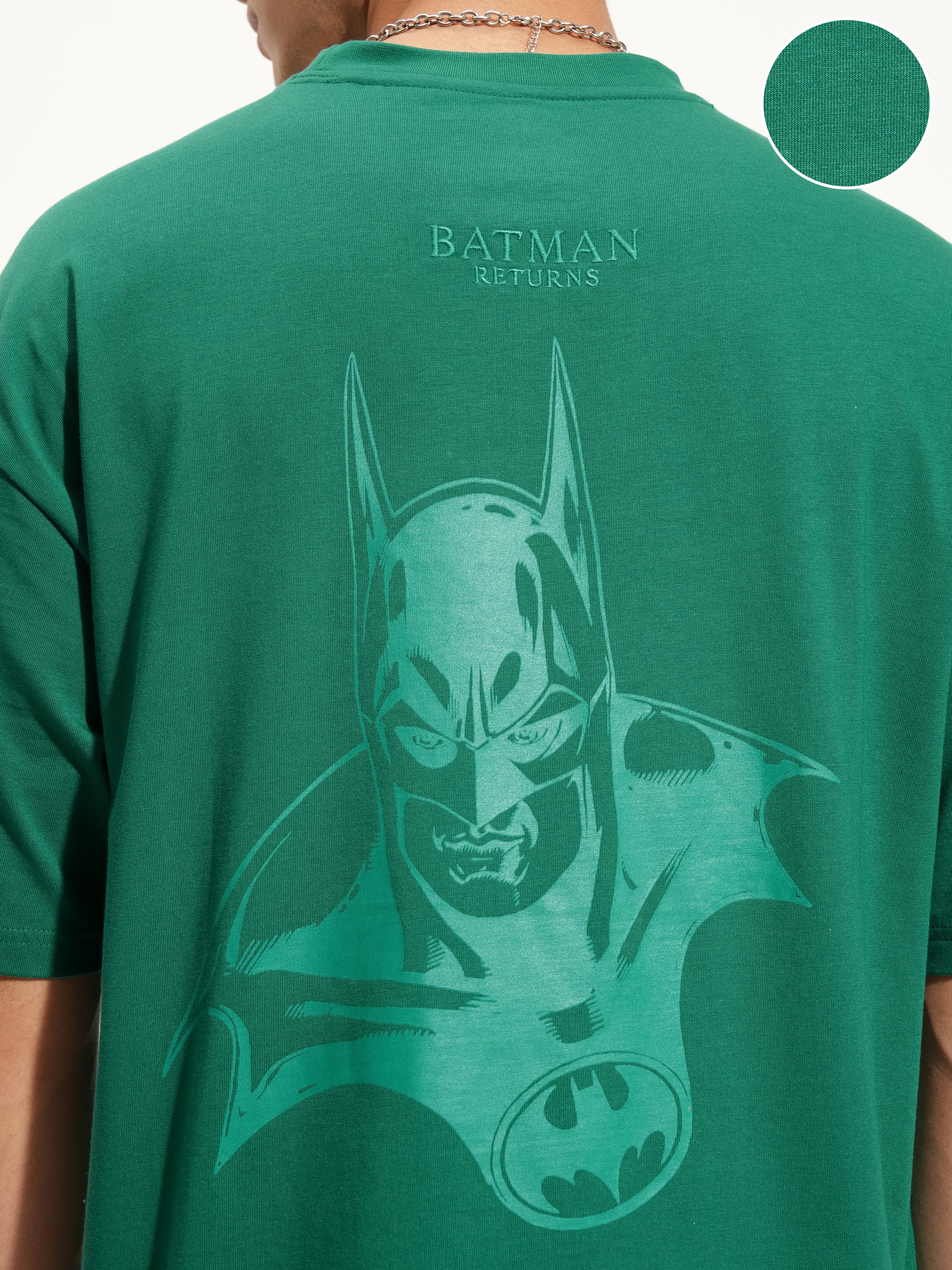 DC By Highlander Men Green Batman Printed Round Neck Oversized Fit T-Shirt - Green - Image 5