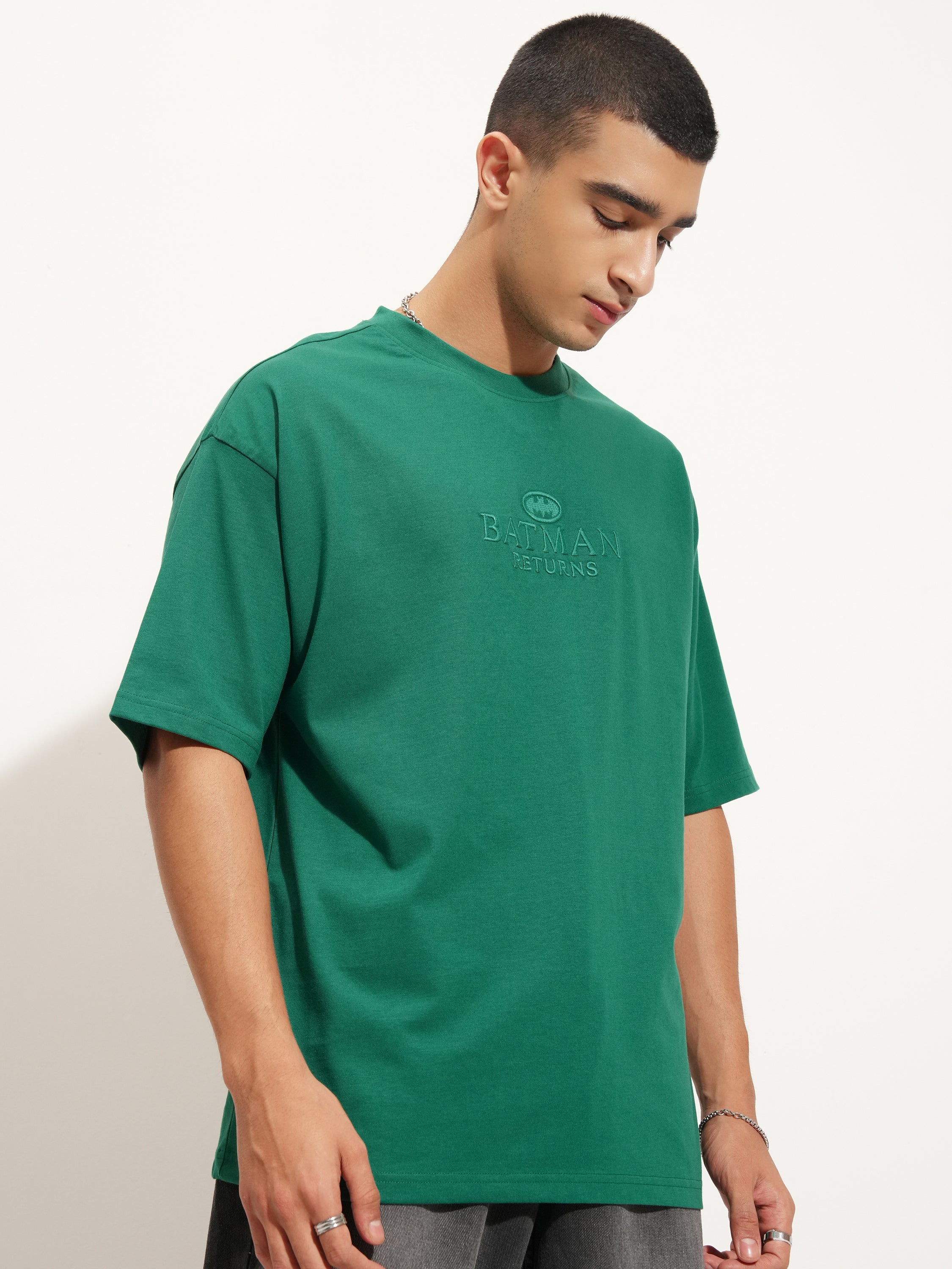 DC By Highlander Men Green Batman Printed Round Neck Oversized Fit T-Shirt - Green - Image 6