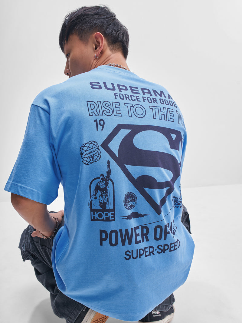 Highlander Men Blue Printed Round Neck Oversized Fit T-Shirt - Blue - Image 1