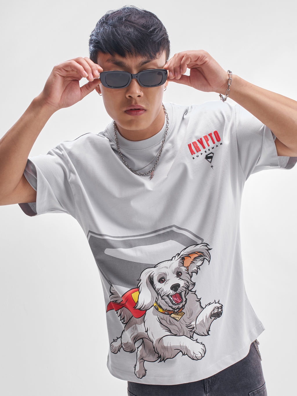 Highlander Men Grey Printed Round Neck Oversized Fit T-Shirt - Grey - Image 1