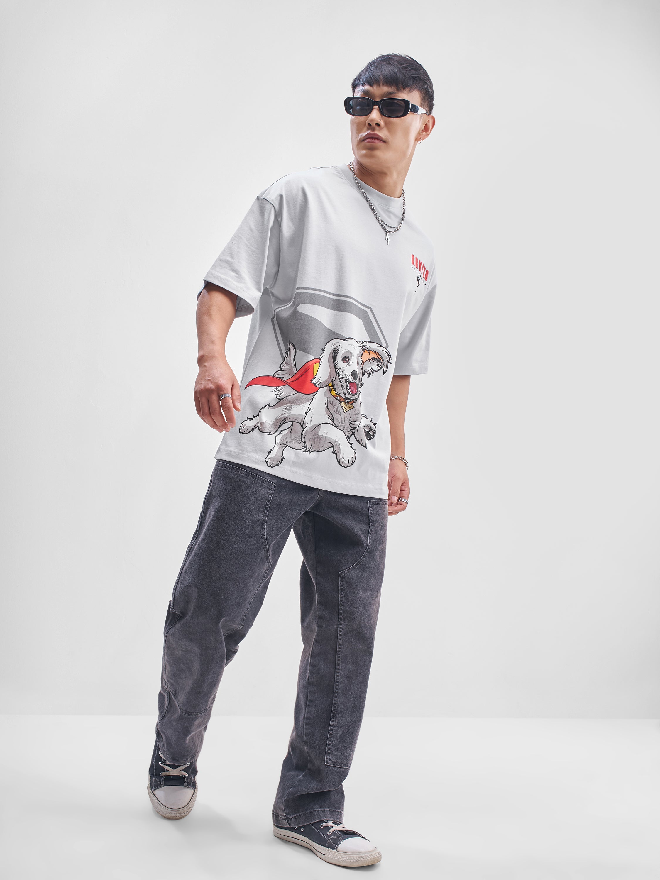 Highlander Men Grey Printed Round Neck Oversized Fit T-Shirt - Grey - Image 2