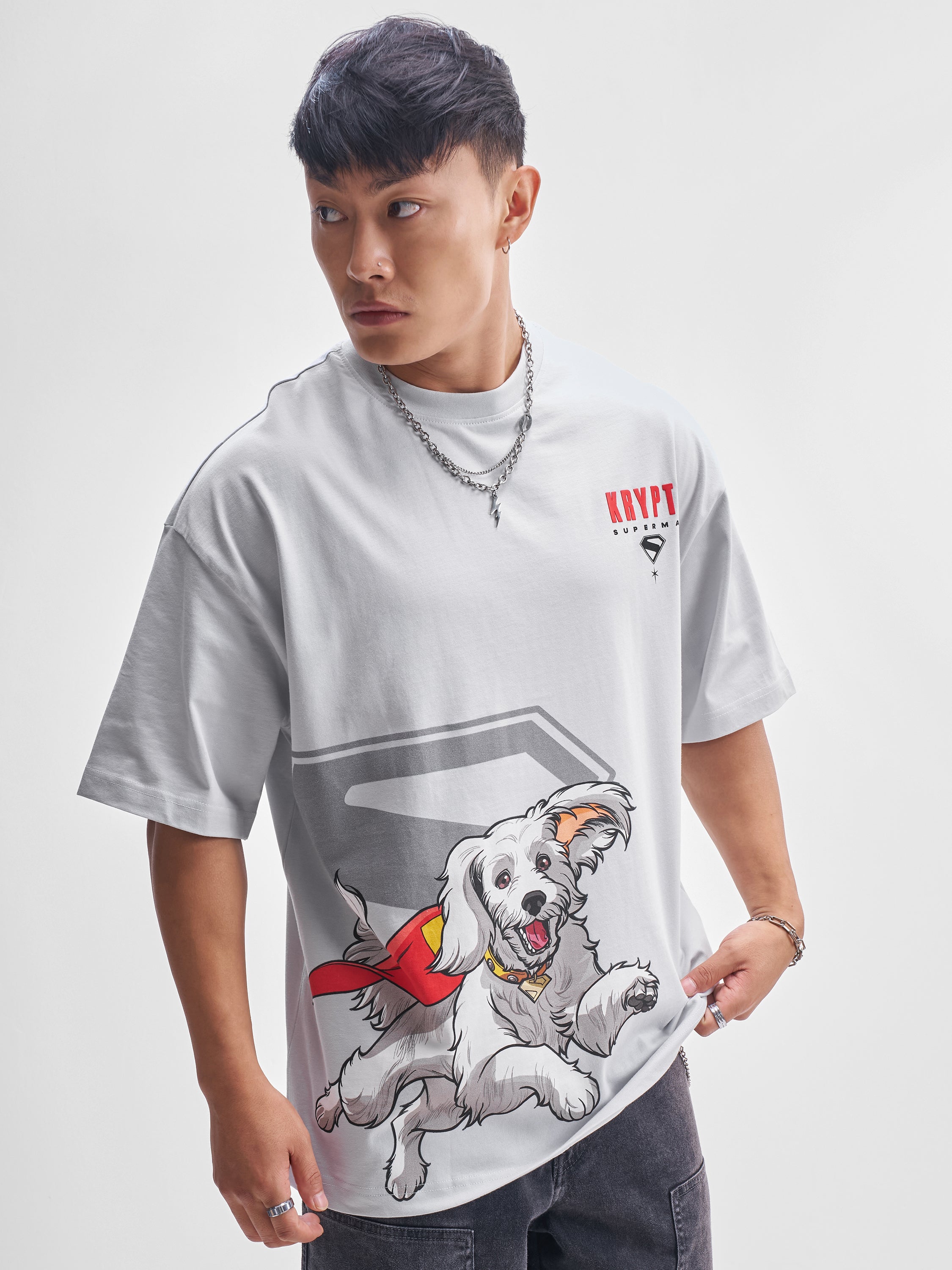 Highlander Men Grey Printed Round Neck Oversized Fit T-Shirt - Grey - Image 6