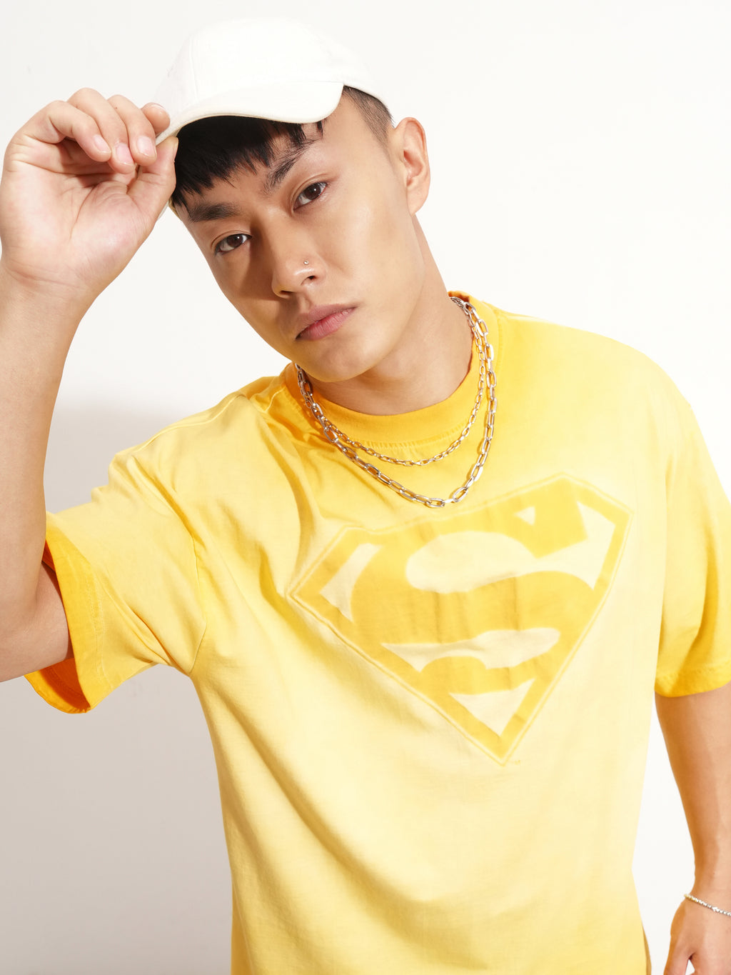 DC By Highlander Men Orange Superman Printed Round Neck Oversized Fit T-Shirt - Orange - Image 1